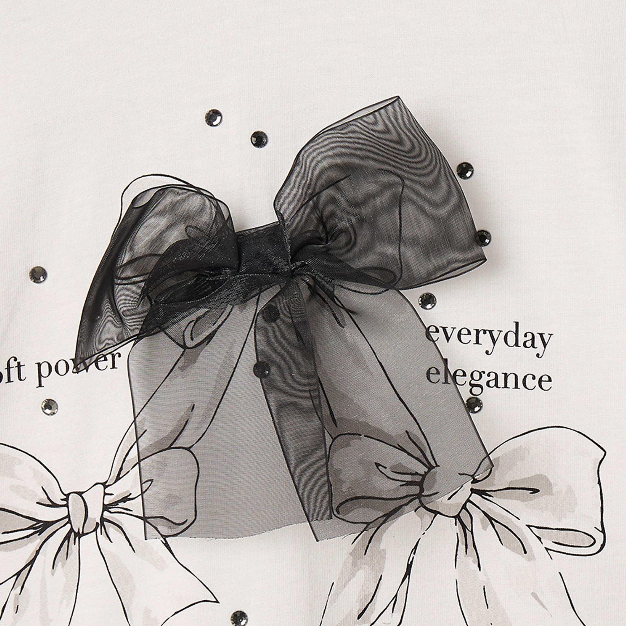 Juniors Crew Neck Short Sleeves T-shirt with Bow Applique-girls-clothing-tshirts-image-4