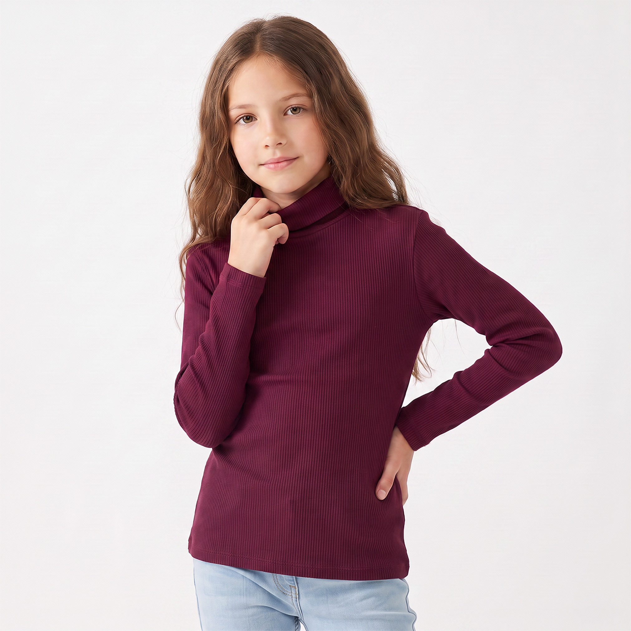 تيشيرت مضلع بياقة عالية وأكمام قصيرة من جونيورز-girls-clothing-tshirts-image-1