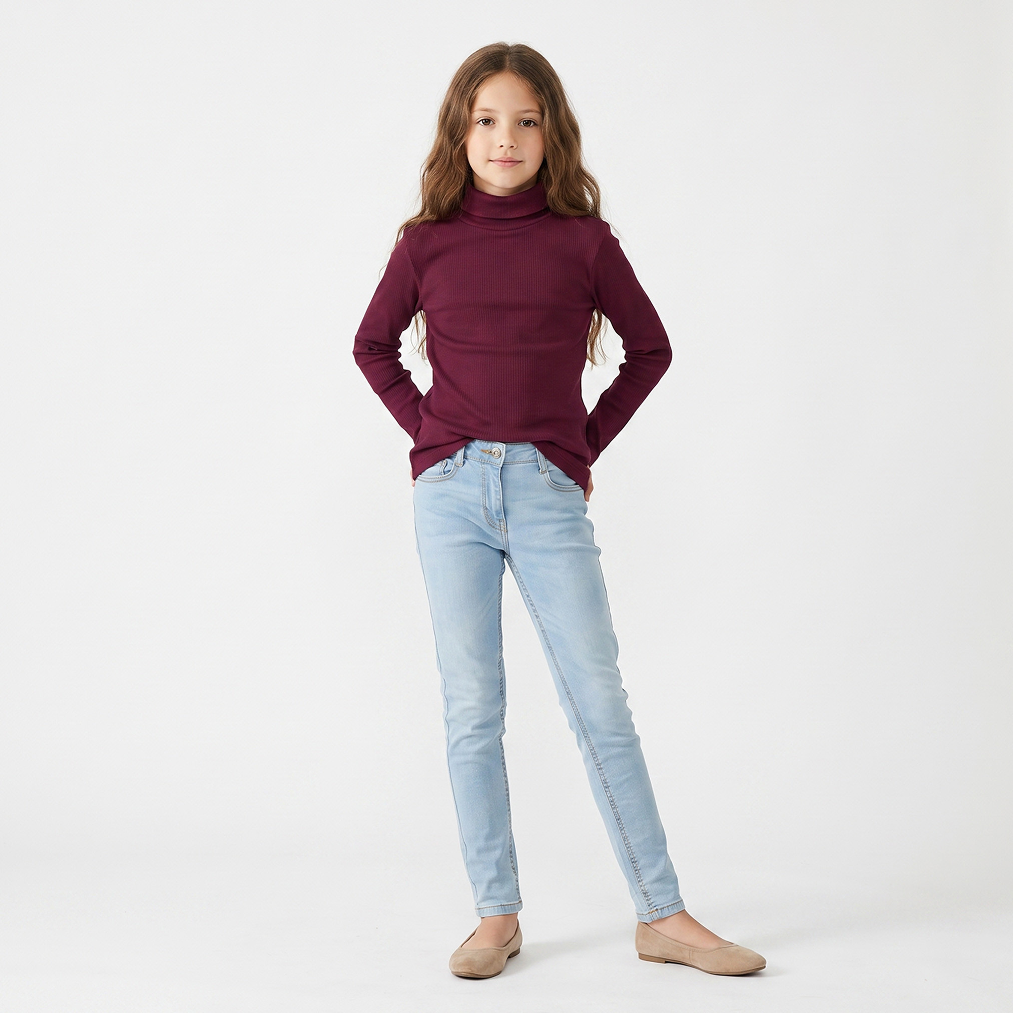 تيشيرت مضلع بياقة عالية وأكمام قصيرة من جونيورز-girls-clothing-tshirts-image-2
