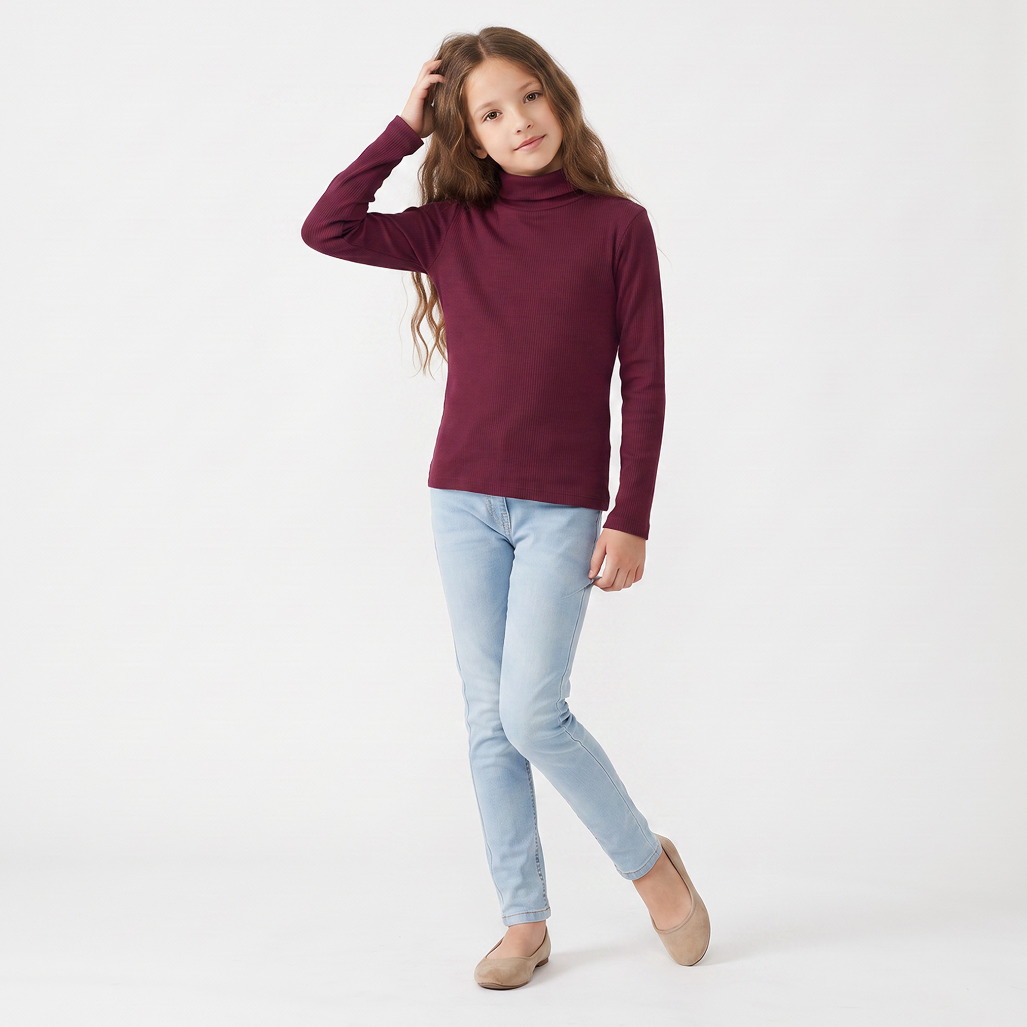 تيشيرت مضلع بياقة عالية وأكمام قصيرة من جونيورز-girls-clothing-tshirts-image-5