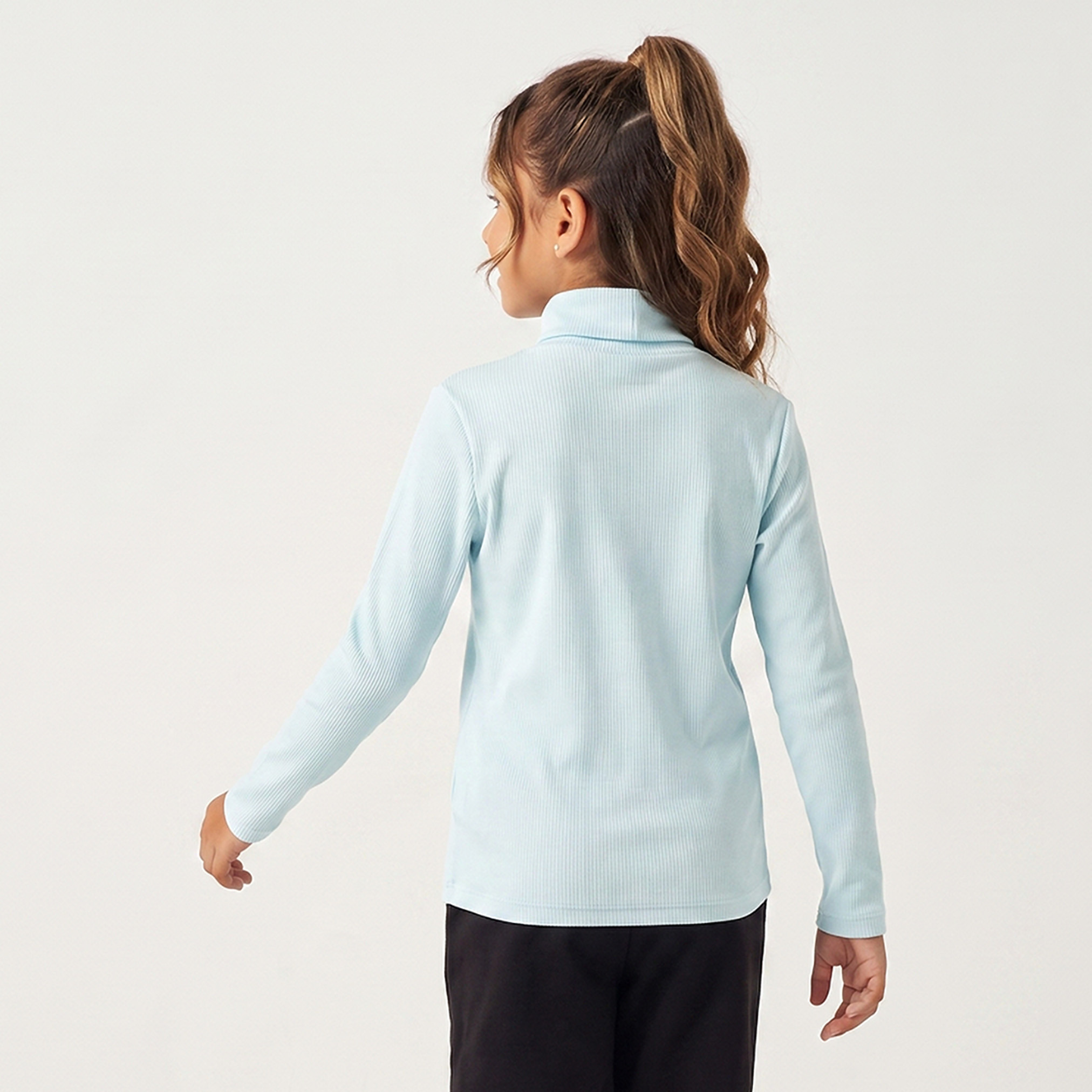 Juniors Turtleneck Long Sleeves T-shirt with Ribbed Design-girls-clothing-tshirts-image-2