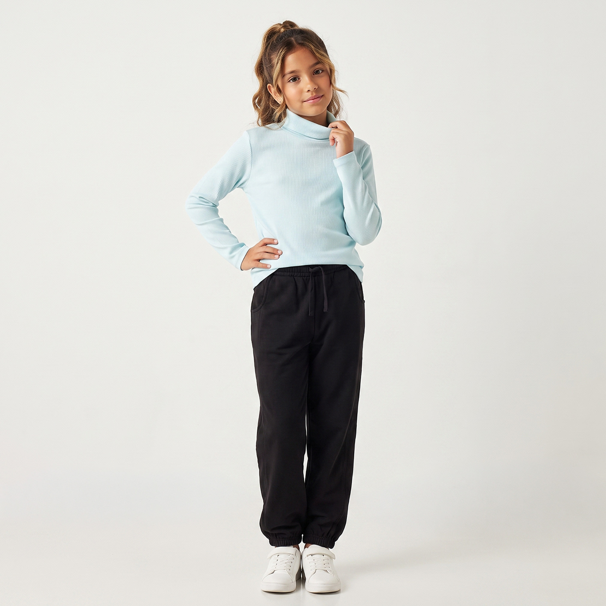 Juniors Turtleneck Long Sleeves T-shirt with Ribbed Design-girls-clothing-tshirts-image-3