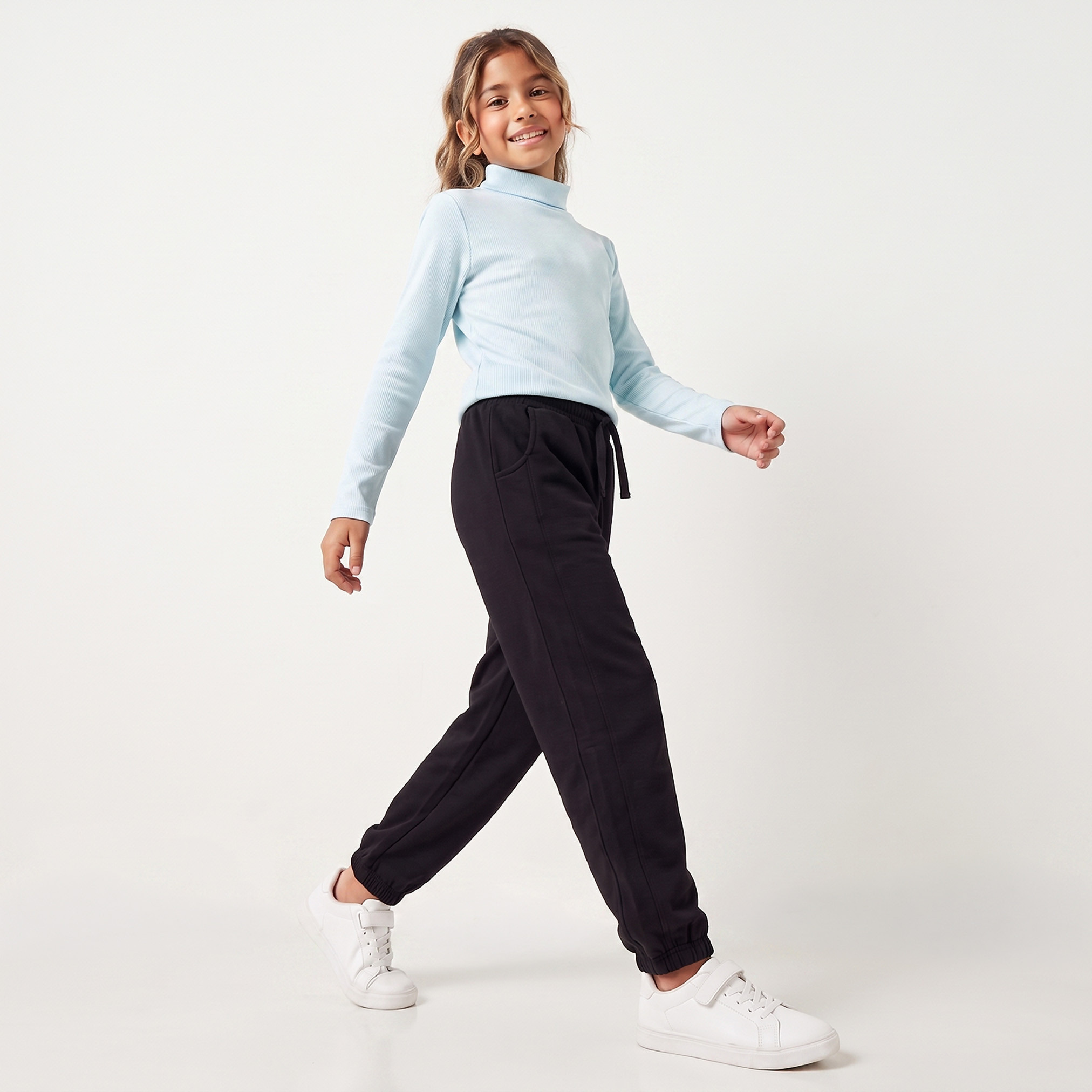 Juniors Turtleneck Long Sleeves T-shirt with Ribbed Design-girls-clothing-tshirts-image-5