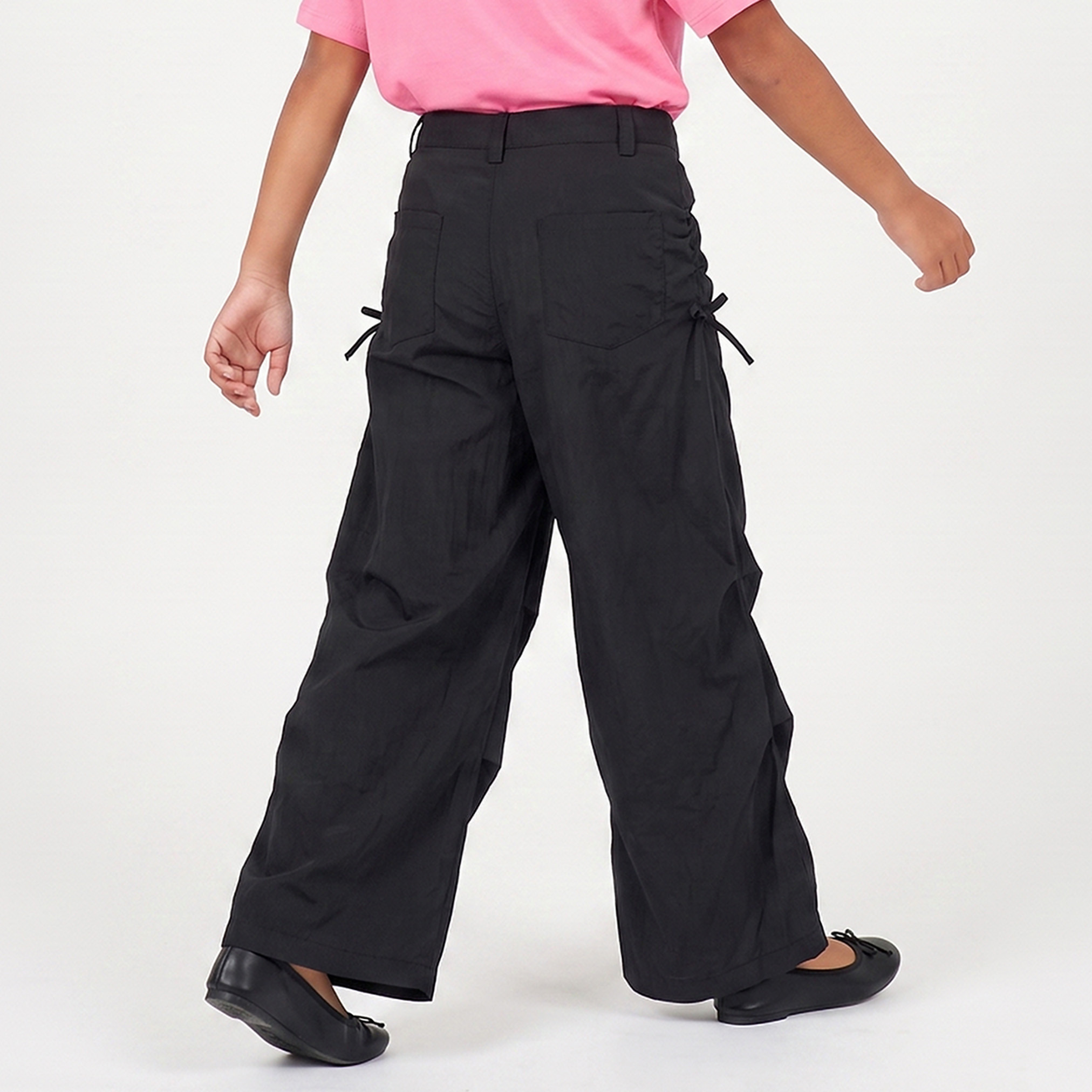 Juniors Wide Leg Trousers with Ruched Detail, Drawstring Waist-girls-clothing-bottoms-trousers-image-3