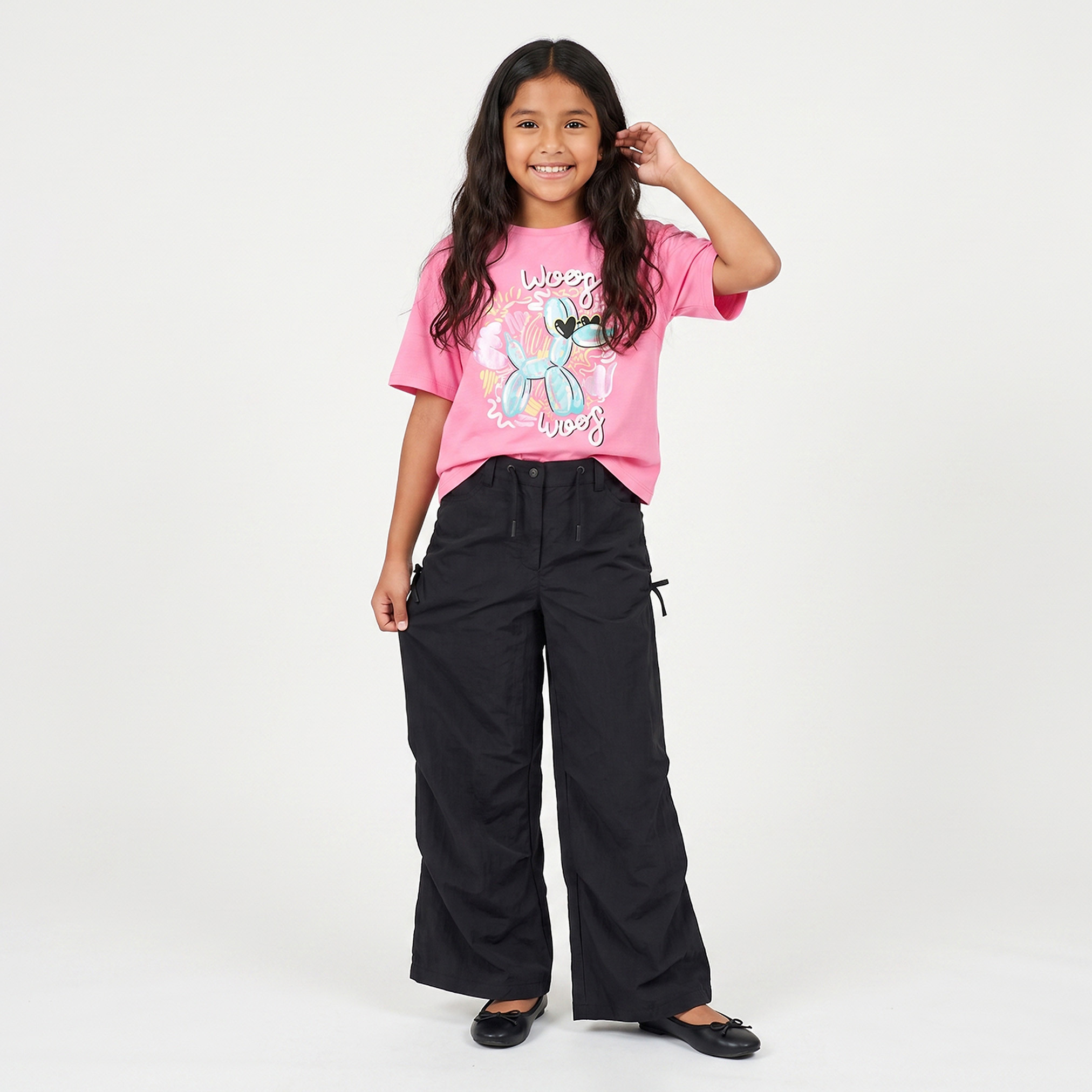 Juniors Wide Leg Trousers with Ruched Detail, Drawstring Waist-girls-clothing-bottoms-trousers-image-5