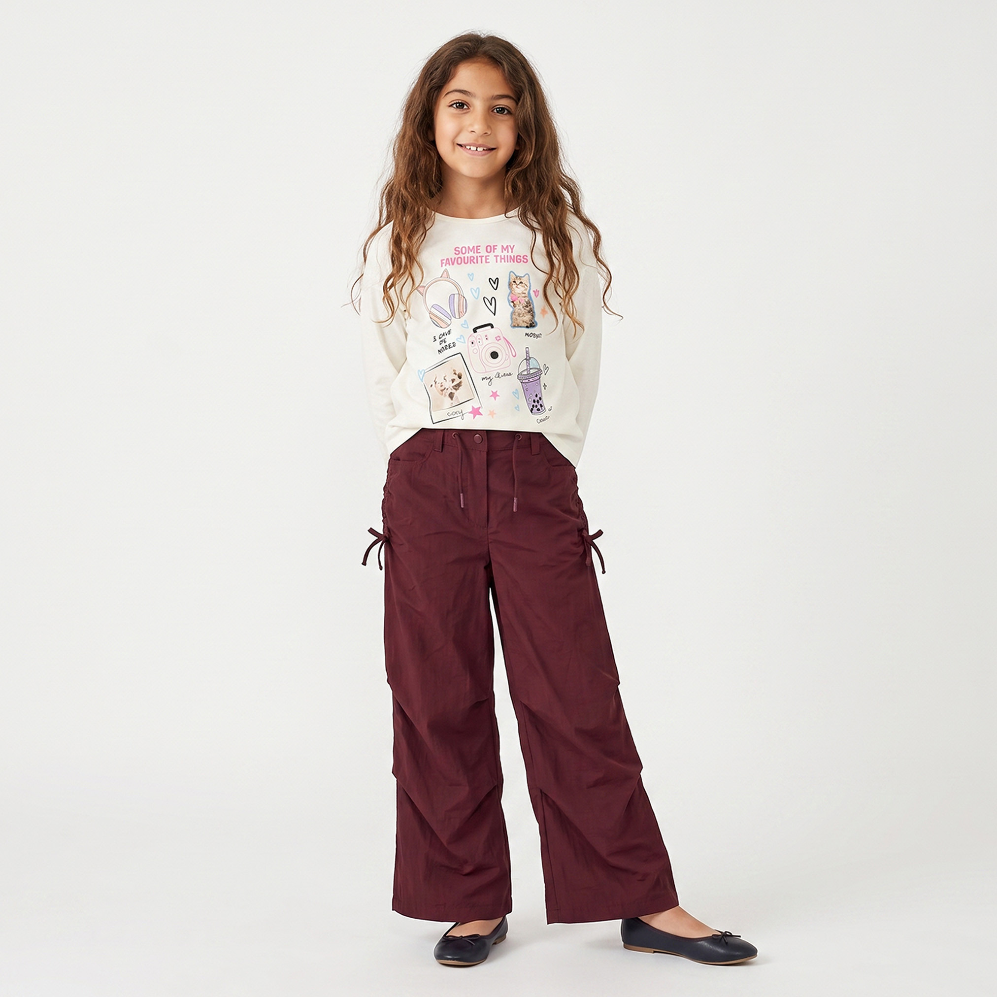 بنطلون واسع الساقين بتفاصيل مجعدة وخصر برباط من جونيورز-girls-clothing-bottoms-trousers-image-5
