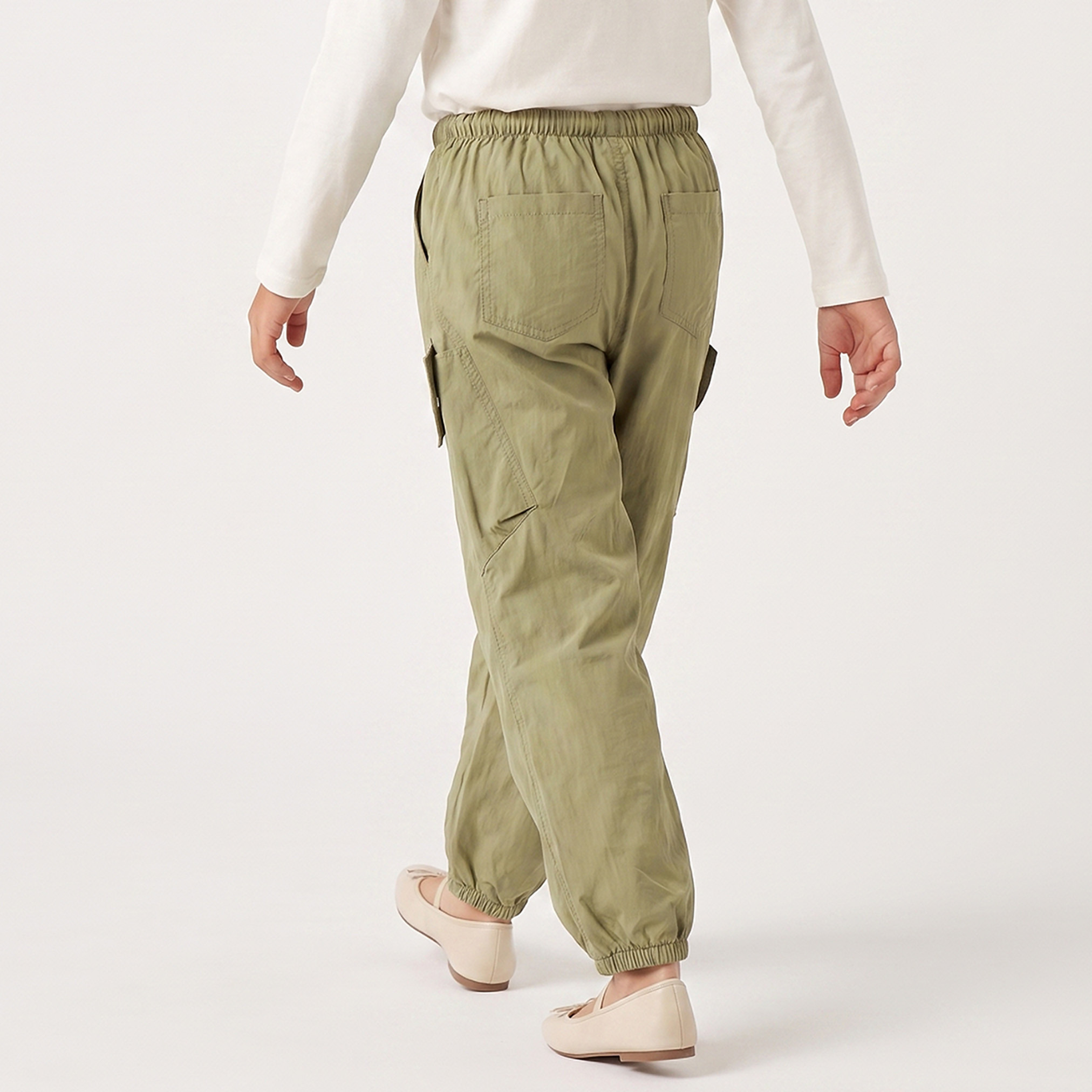 Juniors Elasticated Drawstring Waist Cargo Joggers with Pocket-girls-clothing-bottoms-joggersandtrackpants-image-3