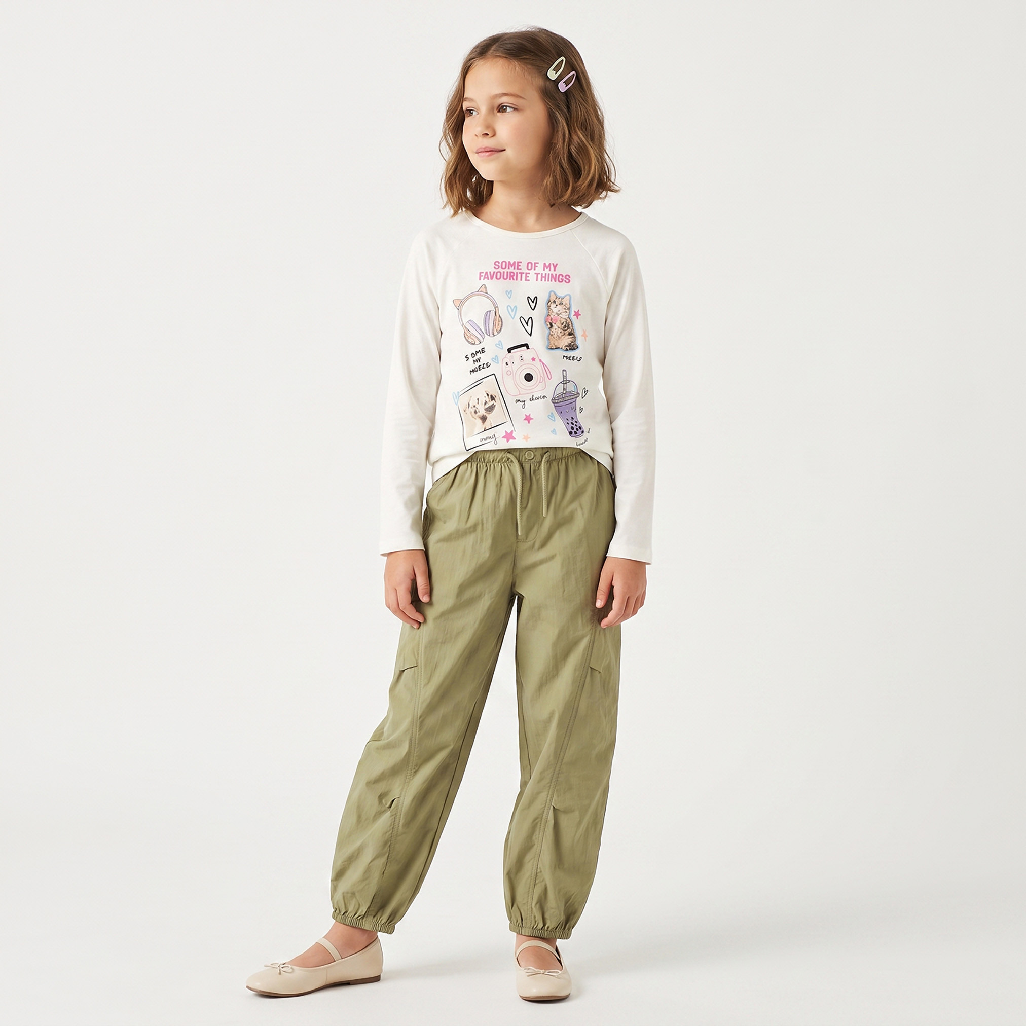 Juniors Elasticated Drawstring Waist Cargo Joggers with Pocket-girls-clothing-bottoms-joggersandtrackpants-image-2