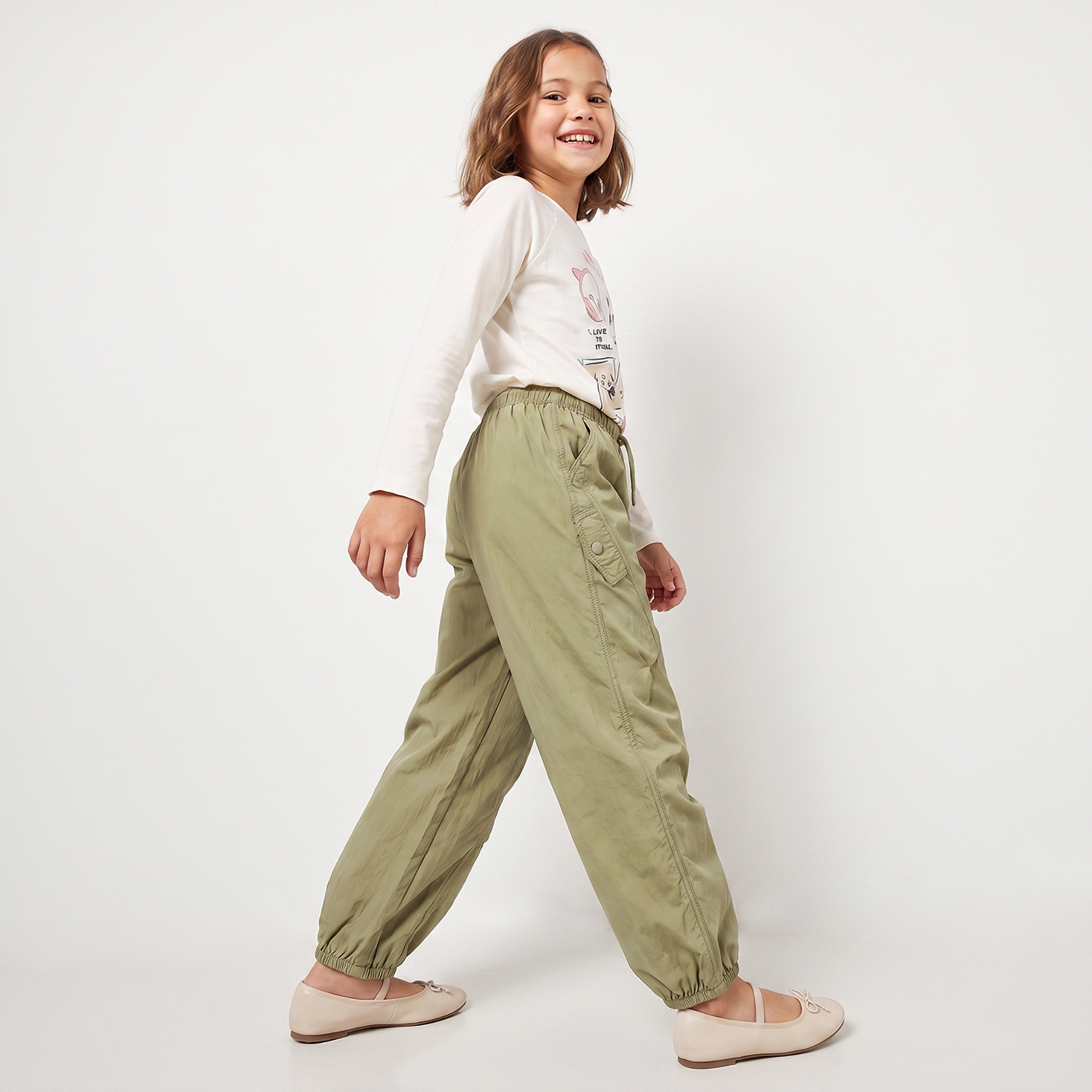 Juniors Elasticated Drawstring Waist Cargo Joggers with Pocket-girls-clothing-bottoms-joggersandtrackpants-image-5