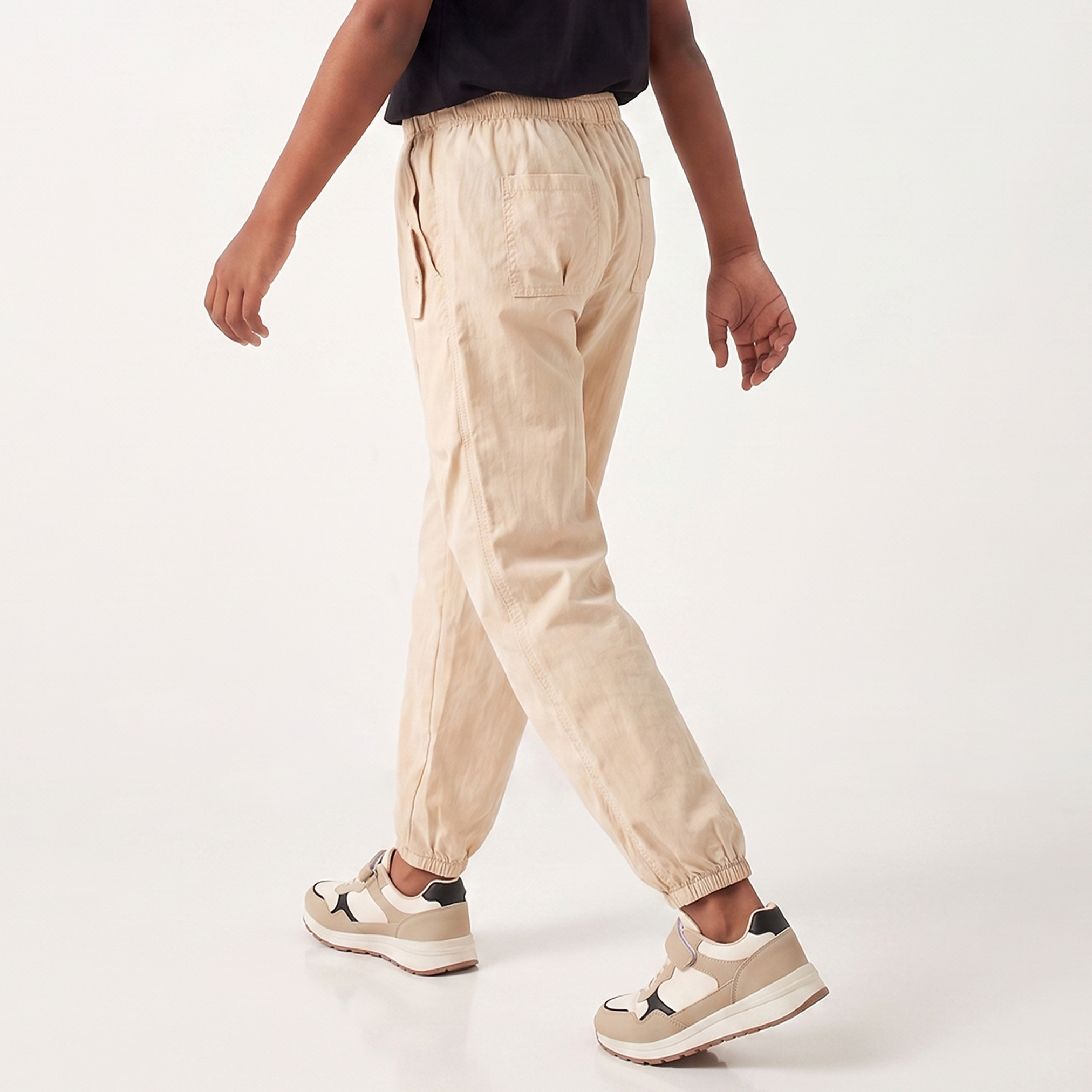 Juniors Elasticated Drawstring Waist Cargo Joggers with Pocket-girls-clothing-bottoms-joggersandtrackpants-image-3