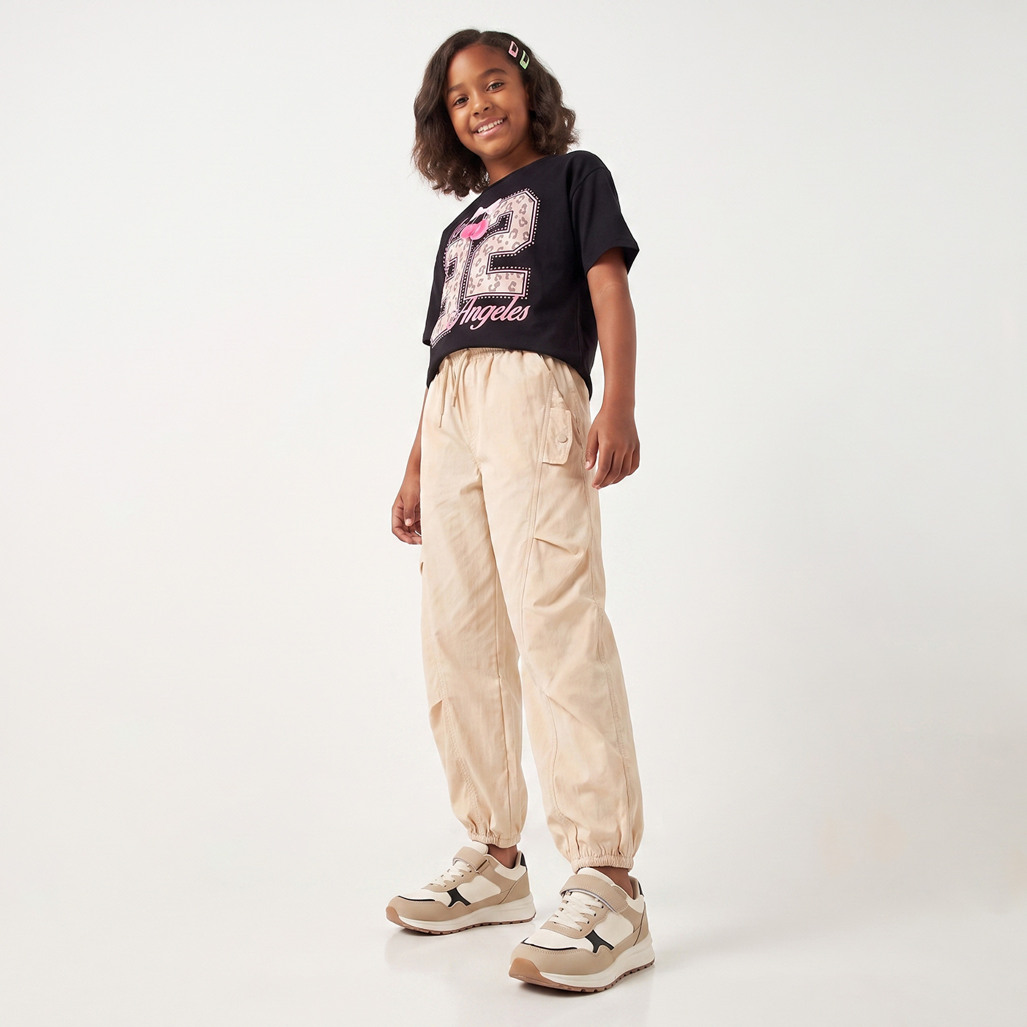 Juniors Elasticated Drawstring Waist Cargo Joggers with Pocket-girls-clothing-bottoms-joggersandtrackpants-image-2