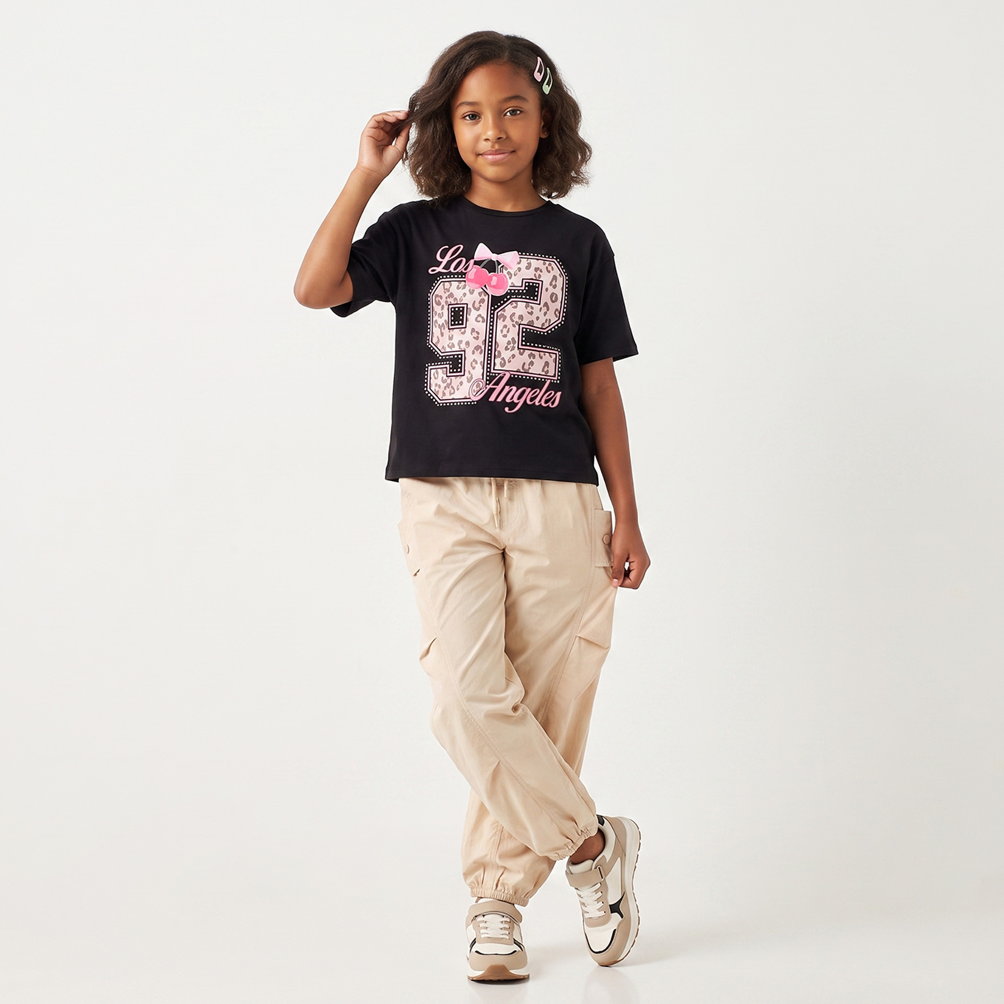 Juniors Elasticated Drawstring Waist Cargo Joggers with Pocket-girls-clothing-bottoms-joggersandtrackpants-image-5