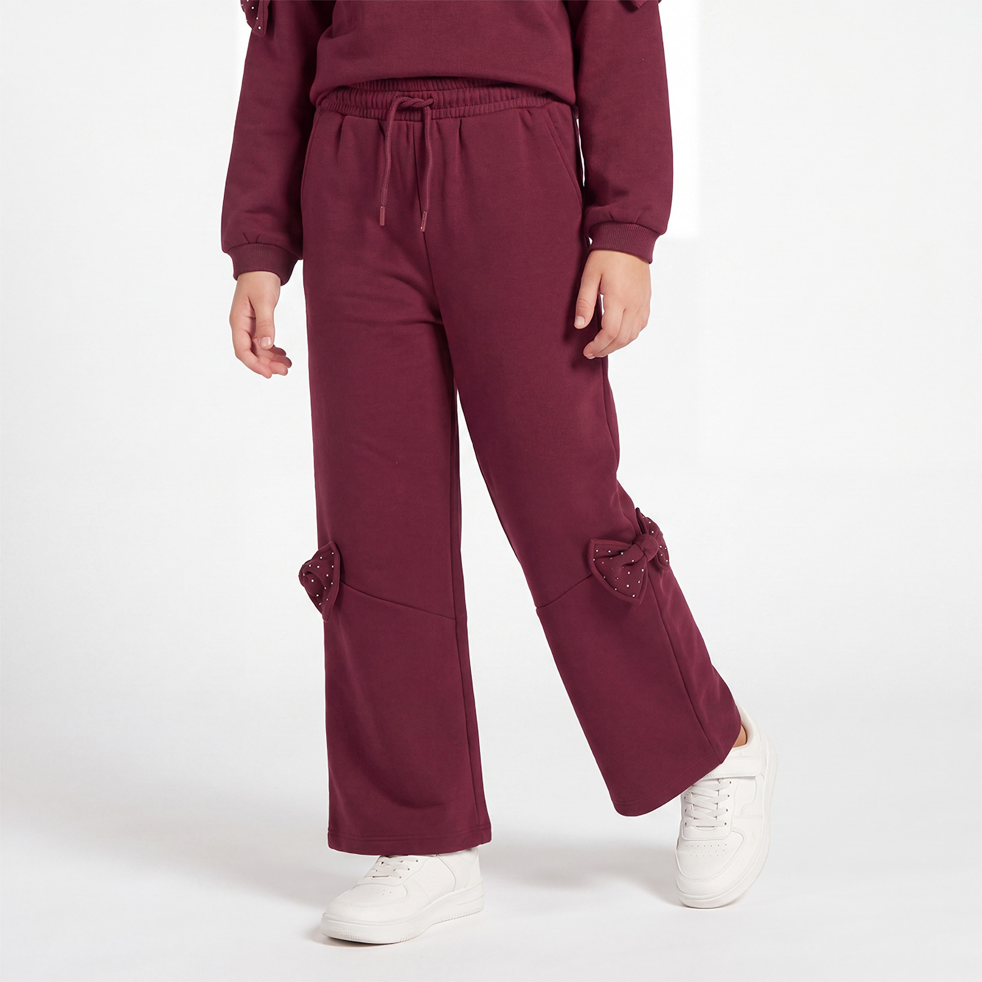 Juniors Elasticated Drawstring Waist Track Pants with Bow Detail-girls-clothing-schoolwear-bottoms-leggings-image-1