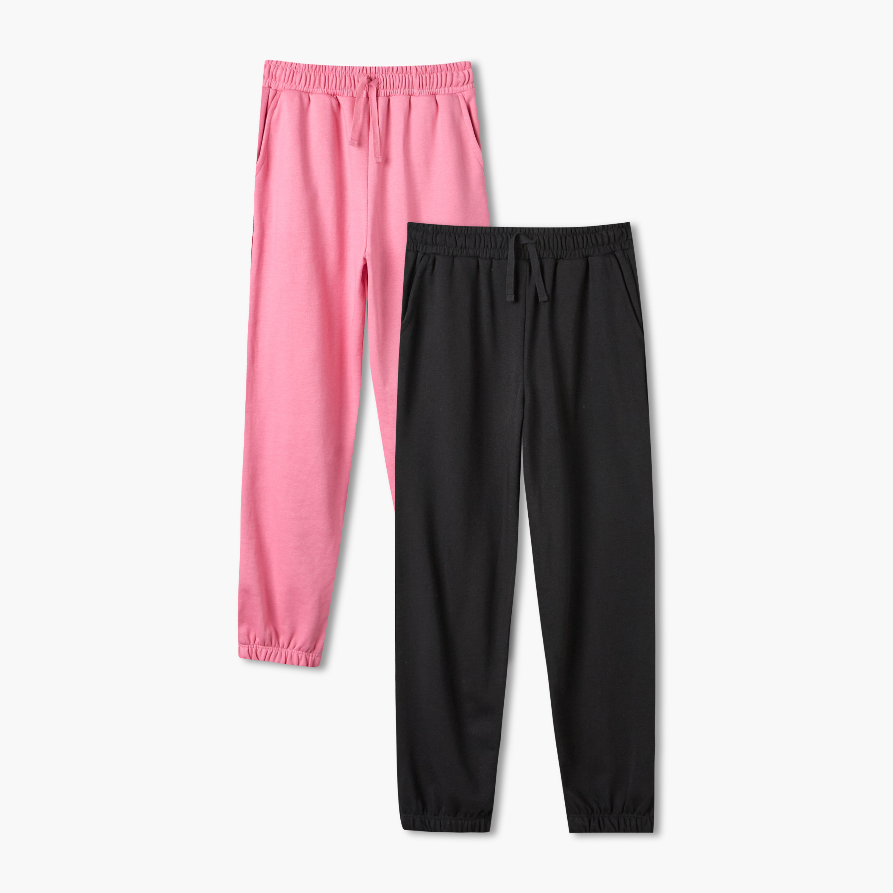 Pack of 2 Juniors Elasticated Drawstring Waist Joggers with Pockets-girls-clothing-bottoms-joggersandtrackpants-image-1