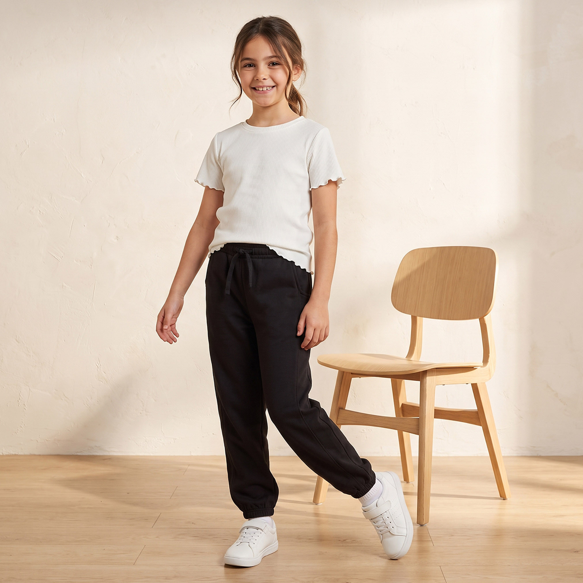 Juniors Elasticated Waistband Joggers with Pockets-girls-clothing-schoolwear-bottoms-joggers-image-2