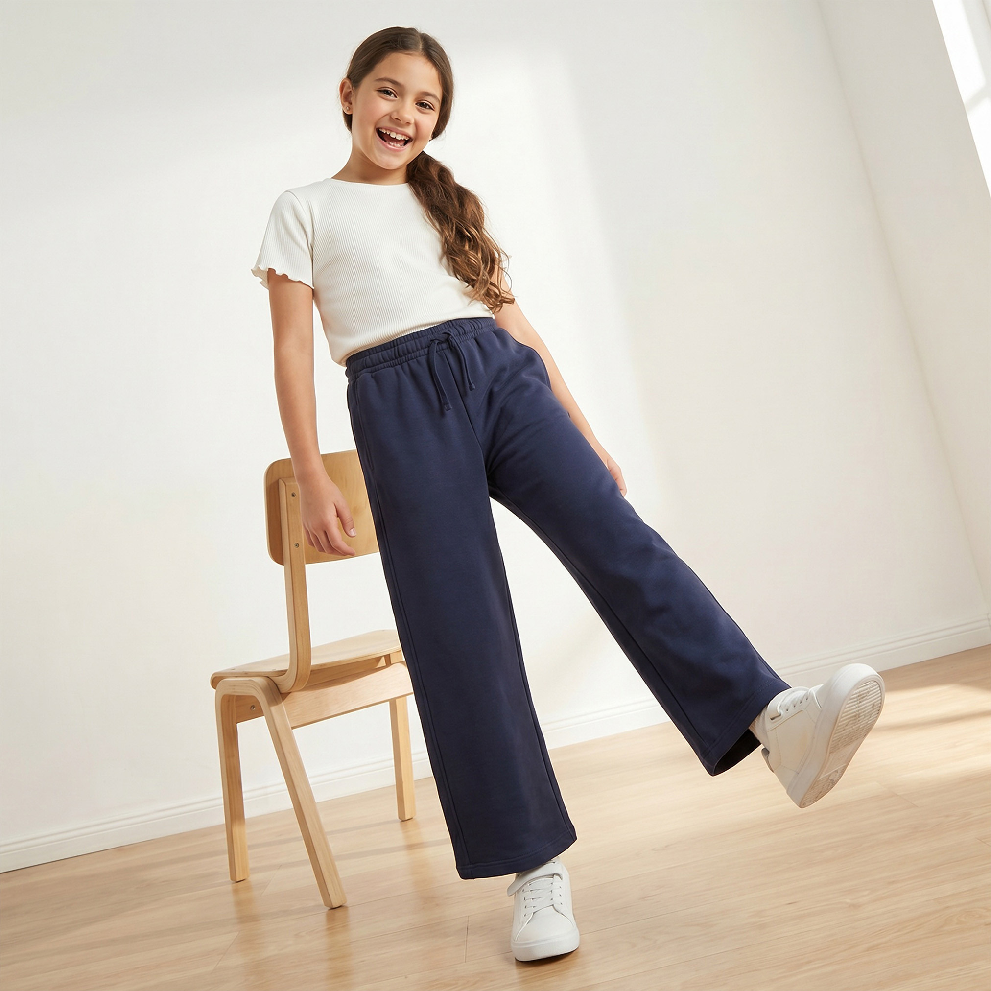 Juniors Elasticated Drawstring Track Pants with Pockets-girls-clothing-schoolwear-bottoms-joggers-image-2
