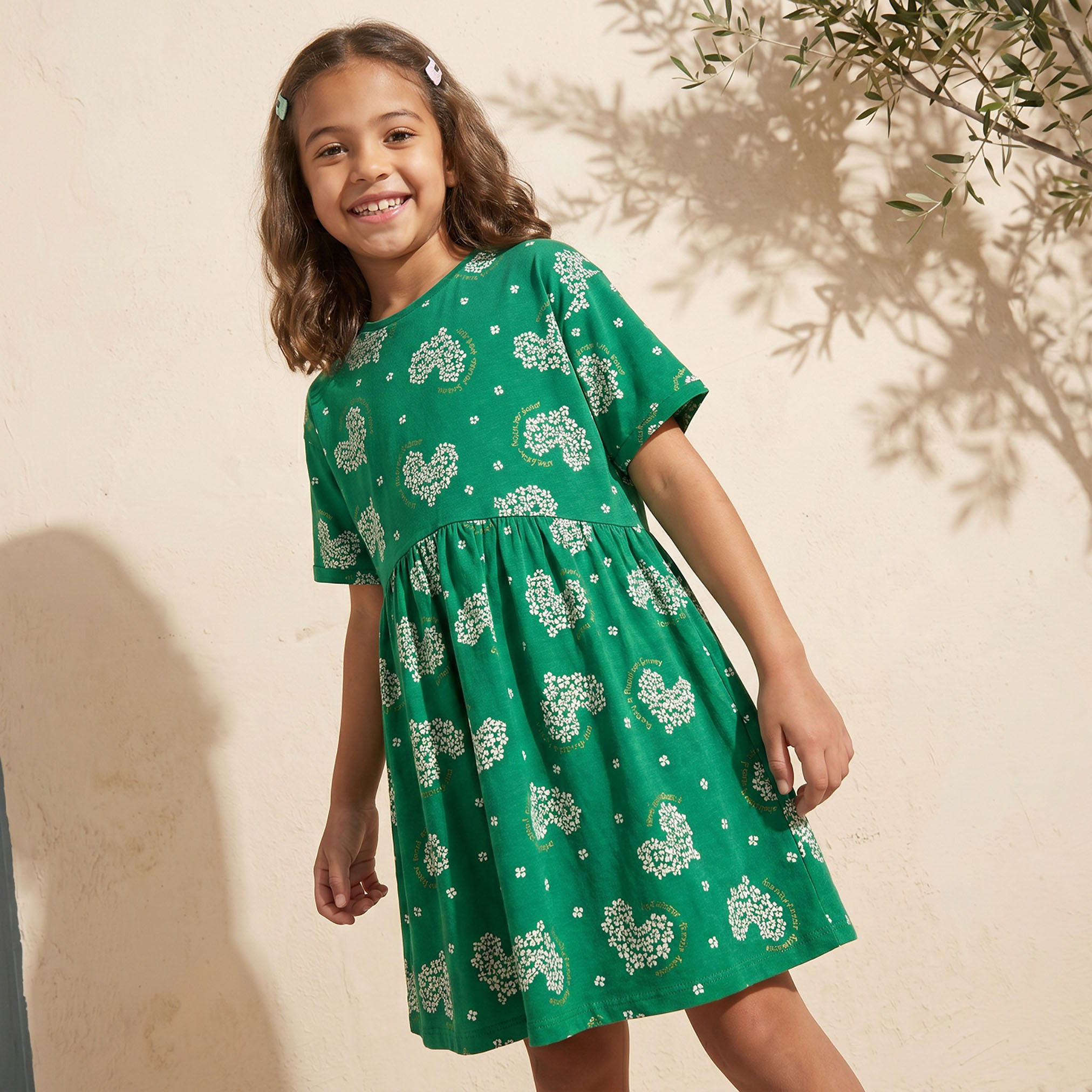 Juniors Round Neck Short Sleeves Dress with KSA National Day Print-girls-clothing-dressesandjumpsuits-image-4