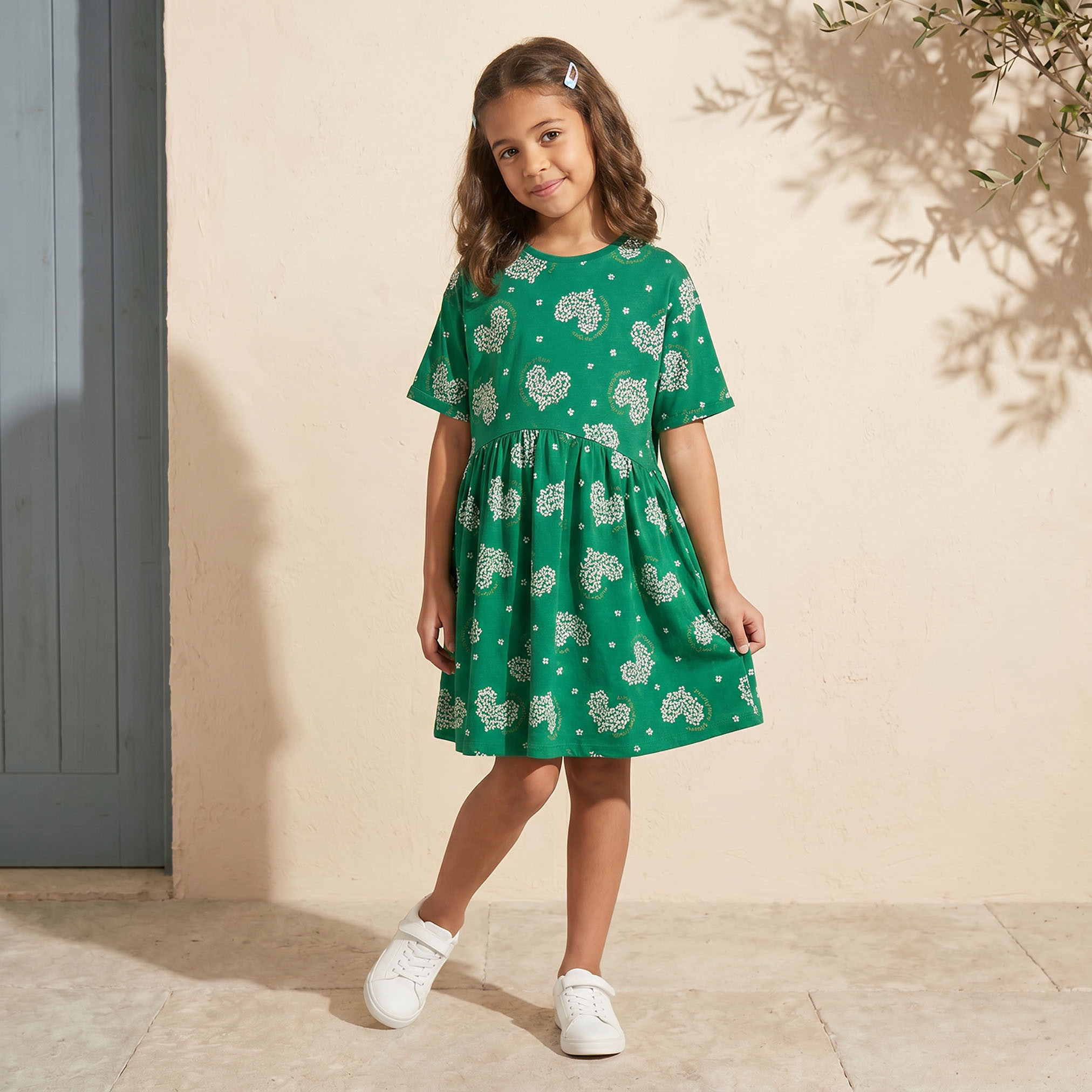Juniors Round Neck Short Sleeves Dress with KSA National Day Print-girls-clothing-dressesandjumpsuits-image-5