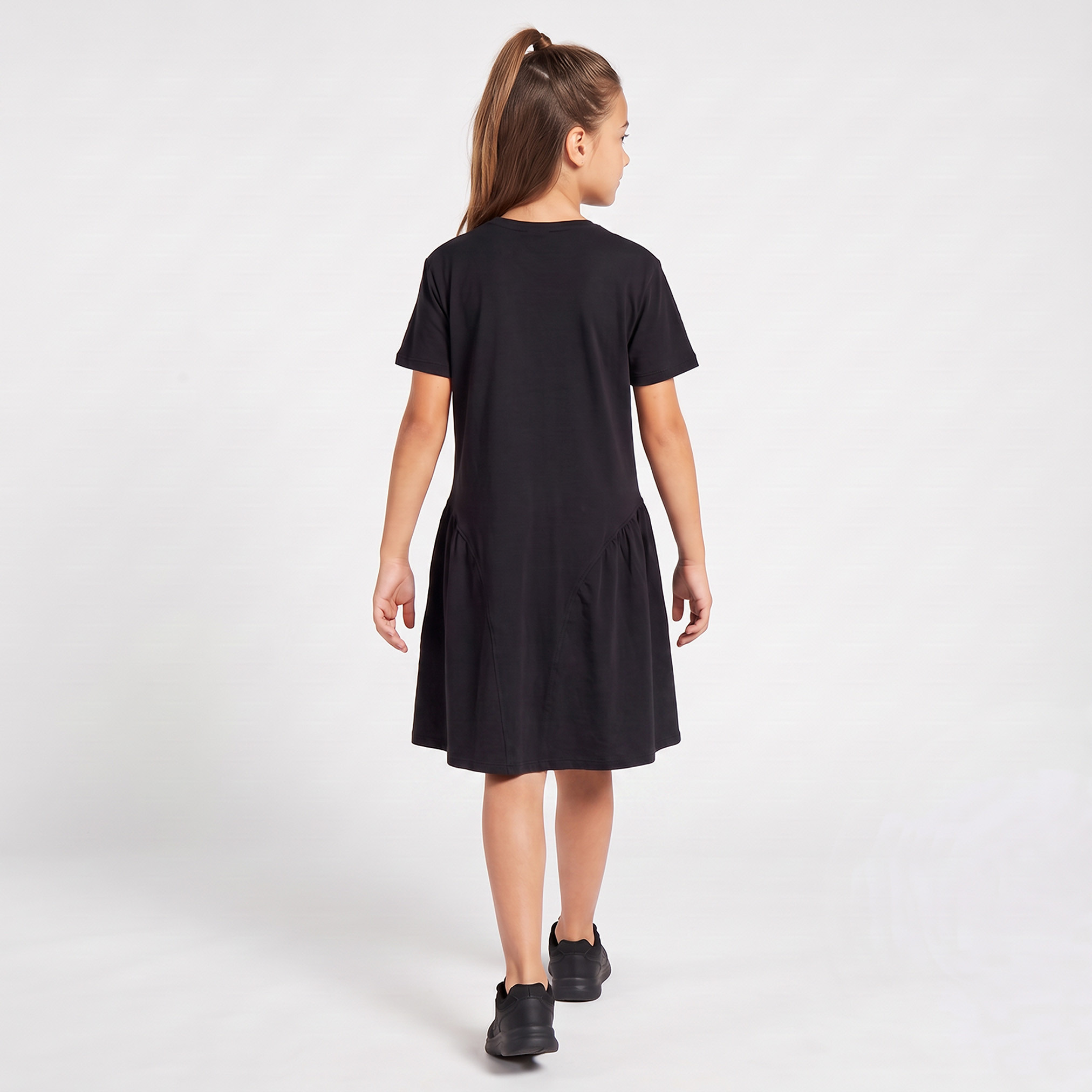 Juniors Round Neck Short Sleeves Knee Length Drop Waist Dress with Graphic Print-girls-clothing-dressesandjumpsuits-image-2
