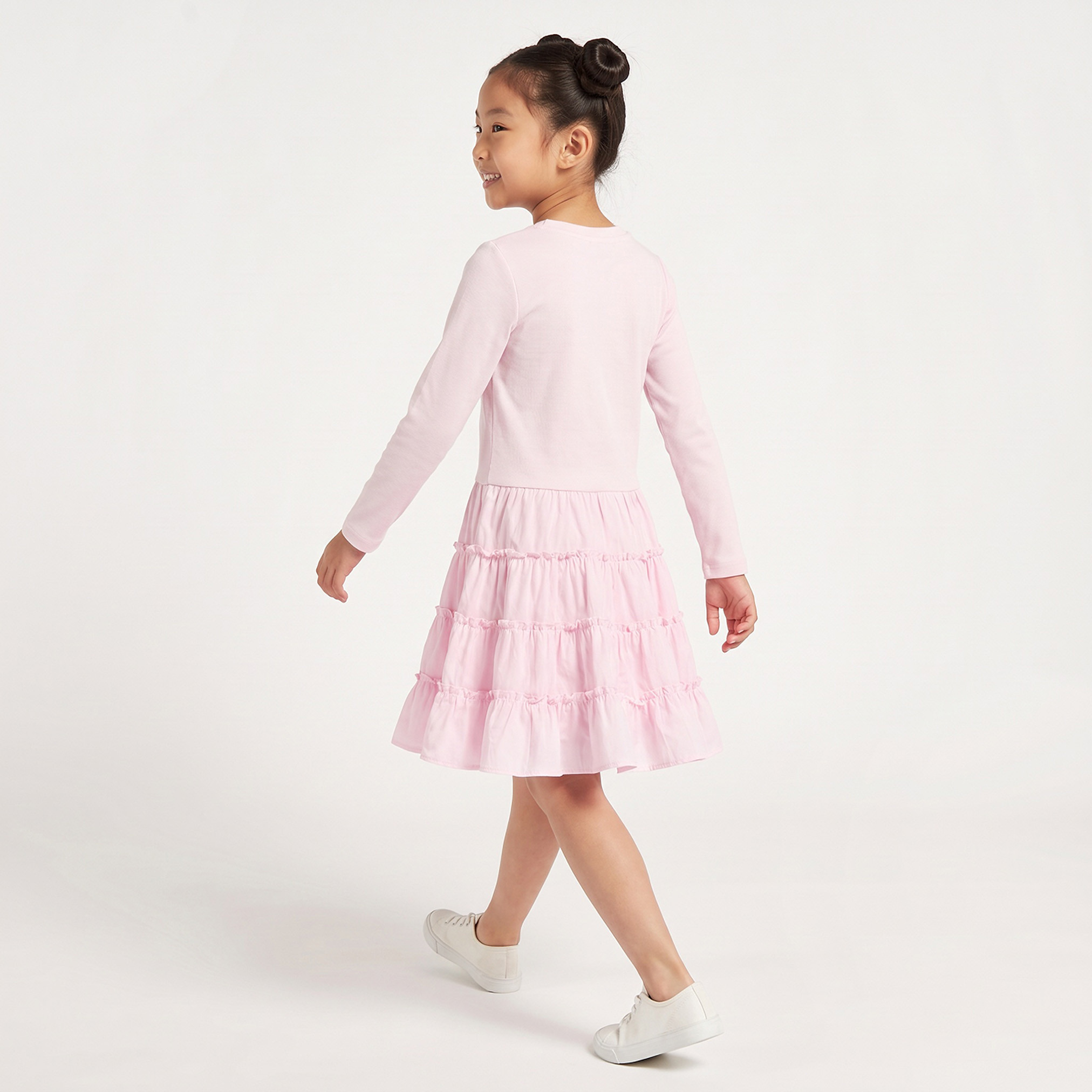 Juniors Round Neck Long Sleeves Knee Length Tiered Dress-girls-clothing-dressesandjumpsuits-image-2