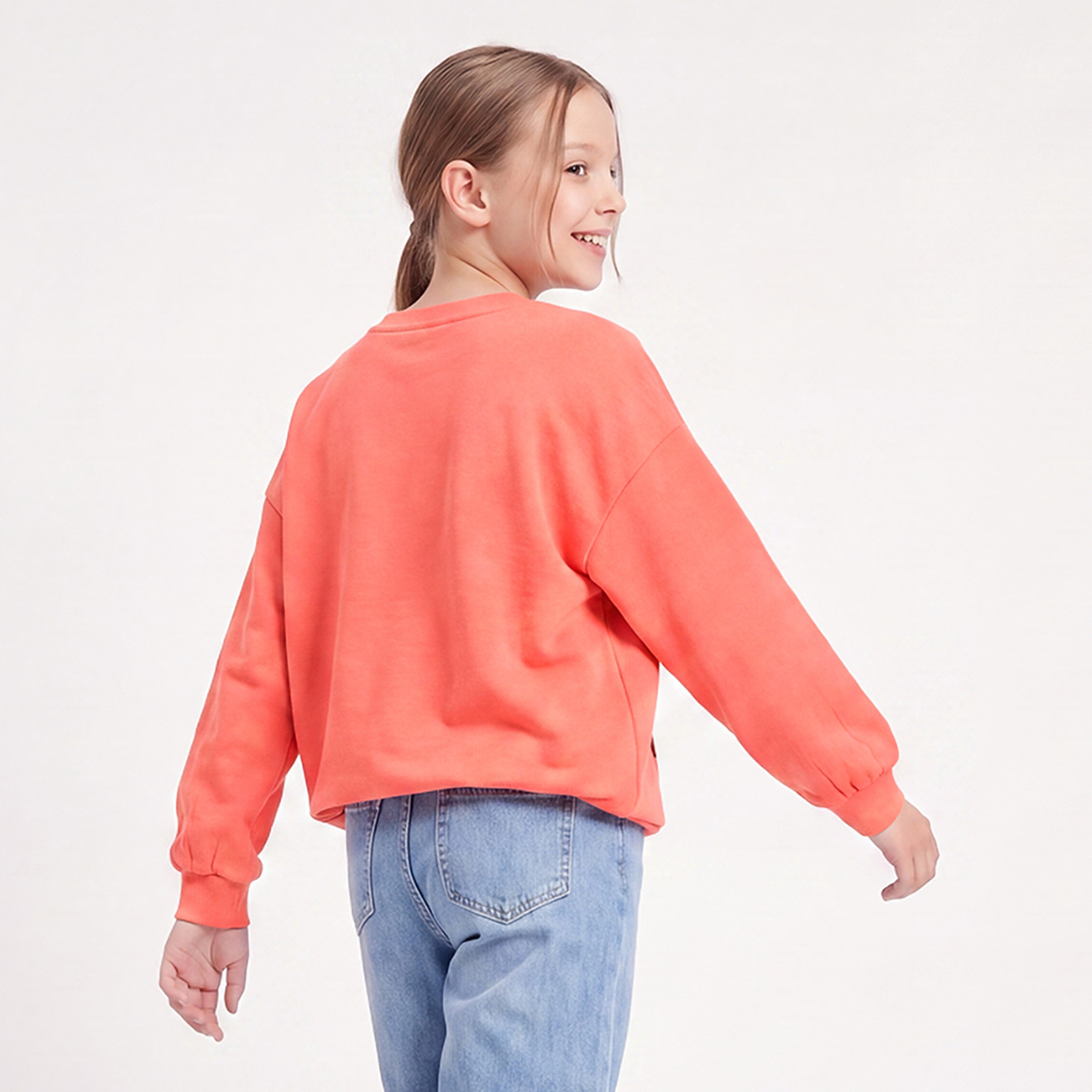 Juniors Crew Neck Cotton Sweatshirt with Floral Embellishment-girls-clothing-sweatshirts-image-3