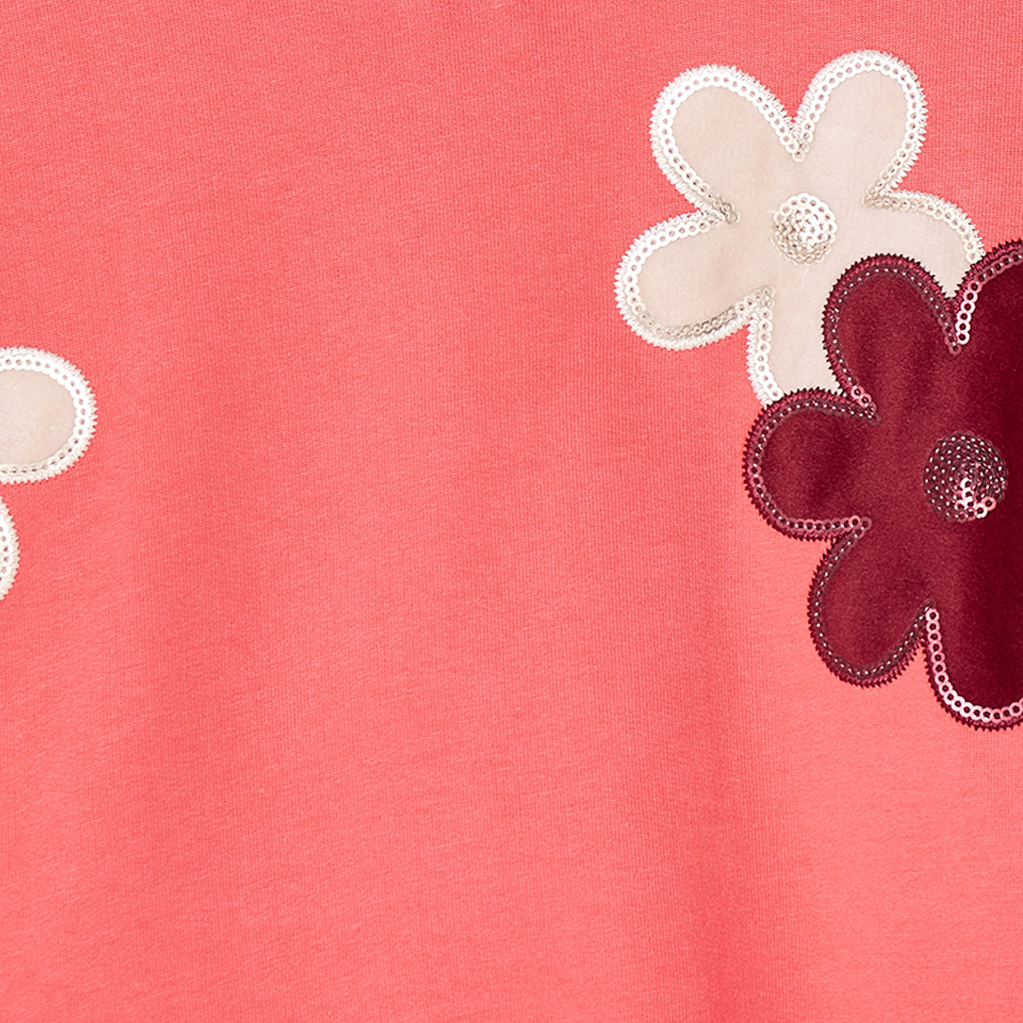 Juniors Crew Neck Cotton Sweatshirt with Floral Embellishment-girls-clothing-sweatshirts-image-4