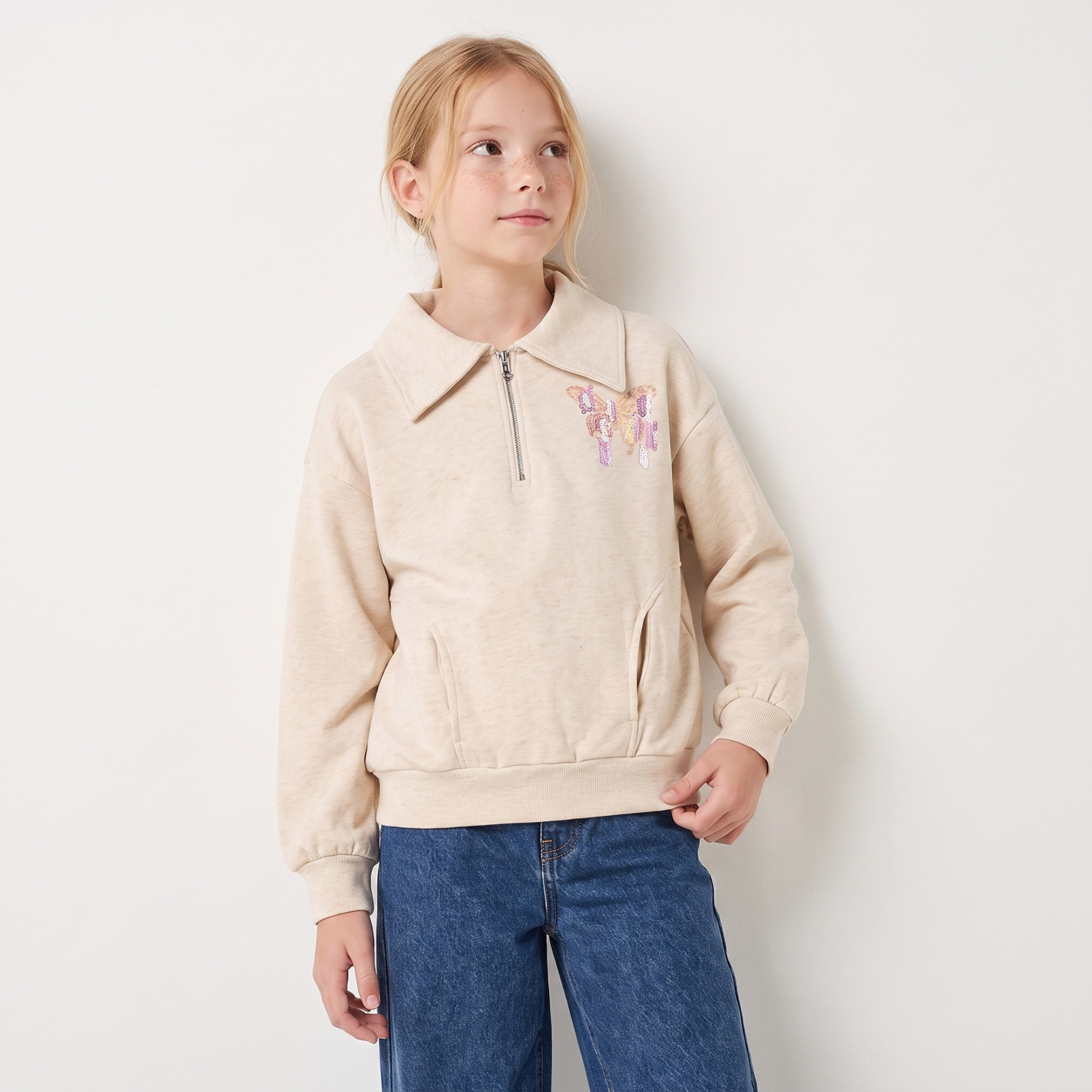 Juniors Butterfly Print Sweatshirt with Long Sleeves-girls-clothing-sweatshirts-image-1