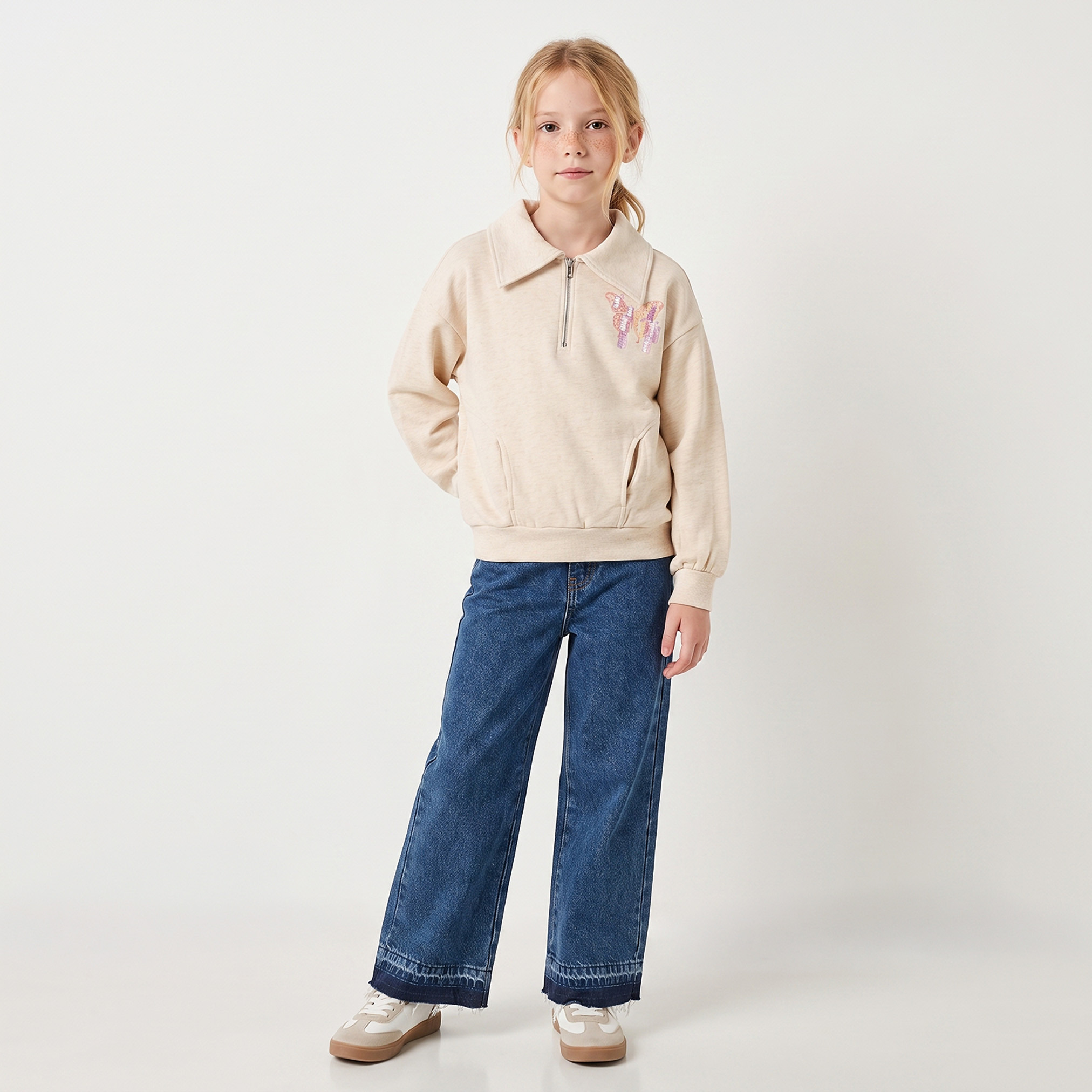 Juniors Butterfly Print Sweatshirt with Long Sleeves-girls-clothing-sweatshirts-image-4