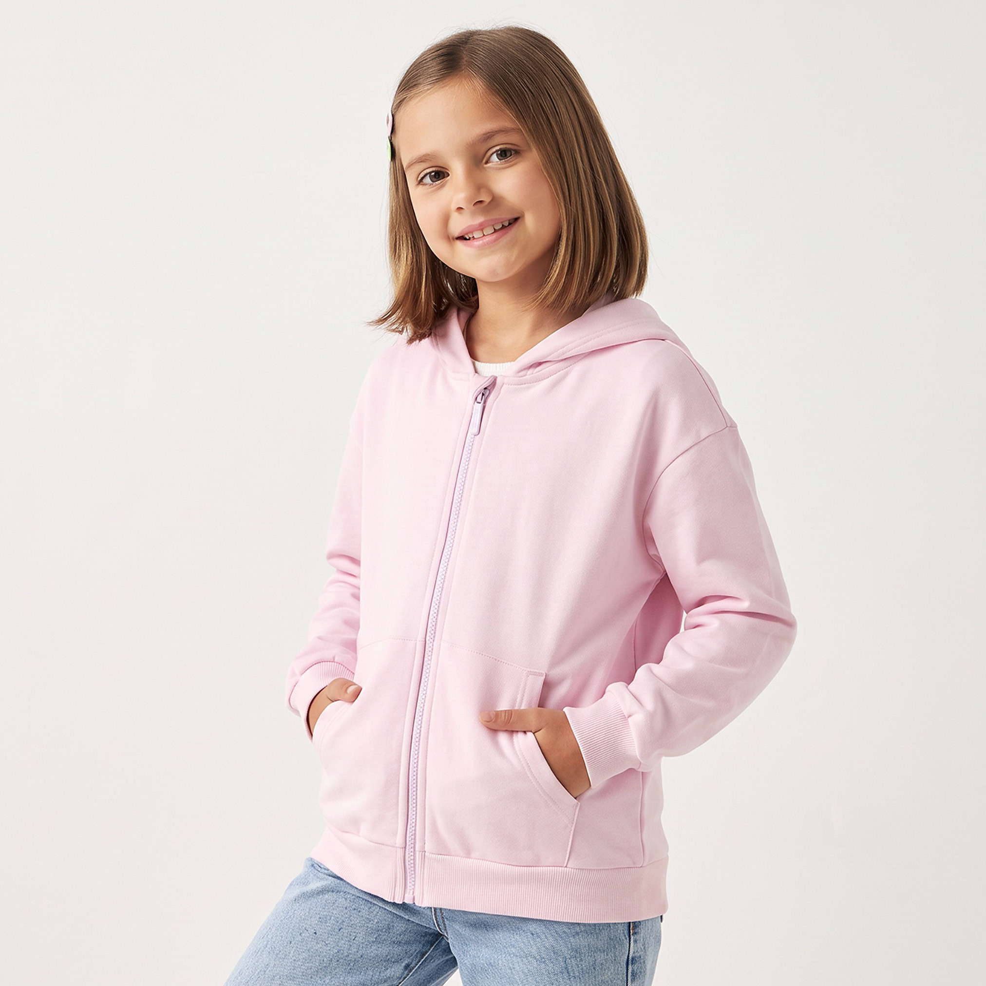 Juniors Hooded Neck Hoodie with Kangaroo Pocket-girls-clothing-sweatshirts-image-1