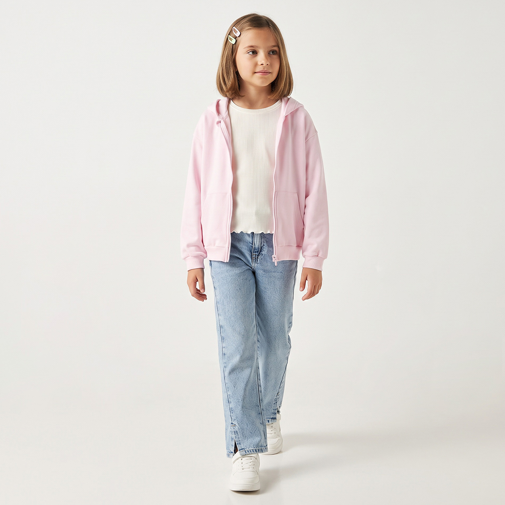 Juniors Hooded Neck Hoodie with Kangaroo Pocket-girls-clothing-sweatshirts-image-2