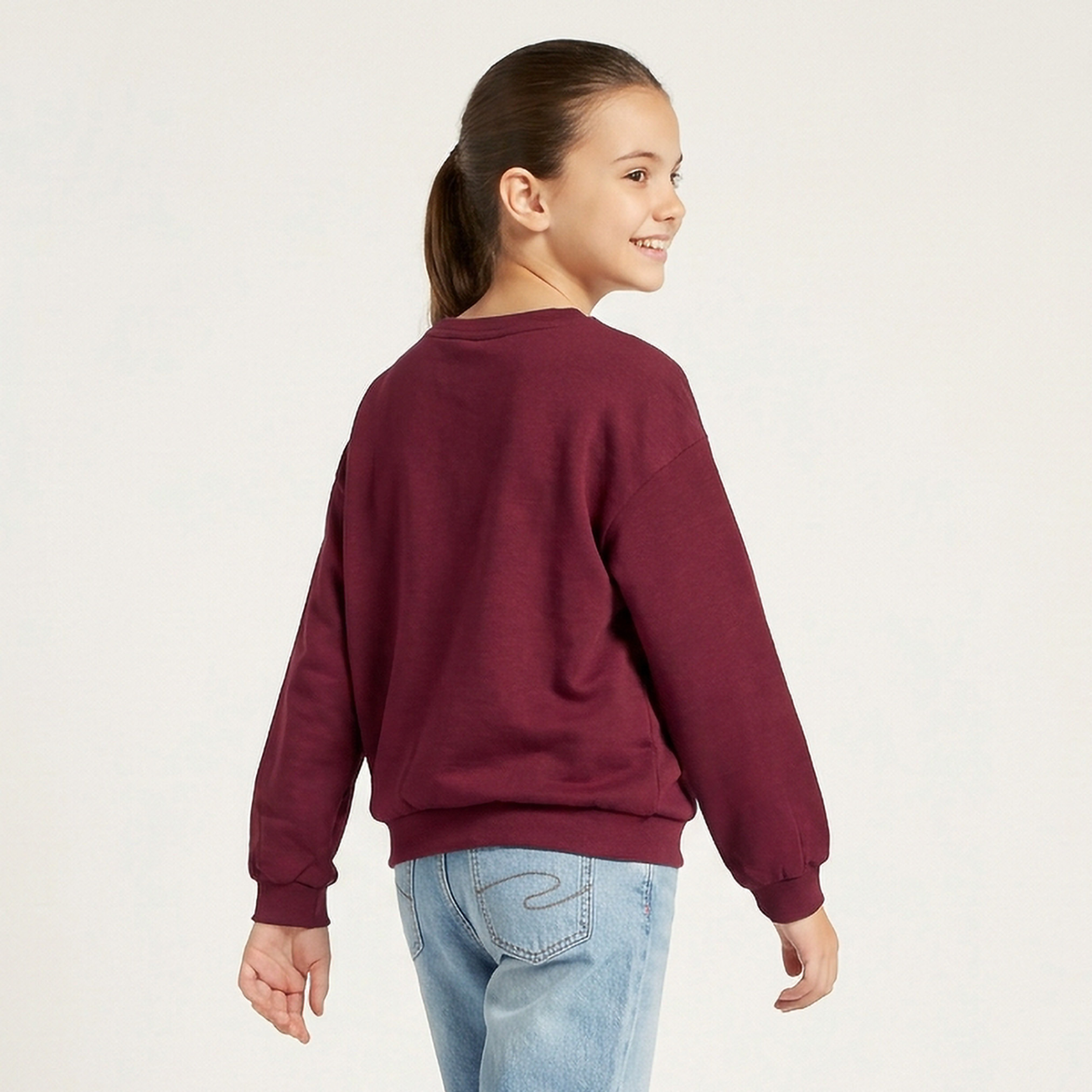 Juniors Crew Neck Sweatshirt with Cat Print-girls-clothing-sweatshirts-image-3