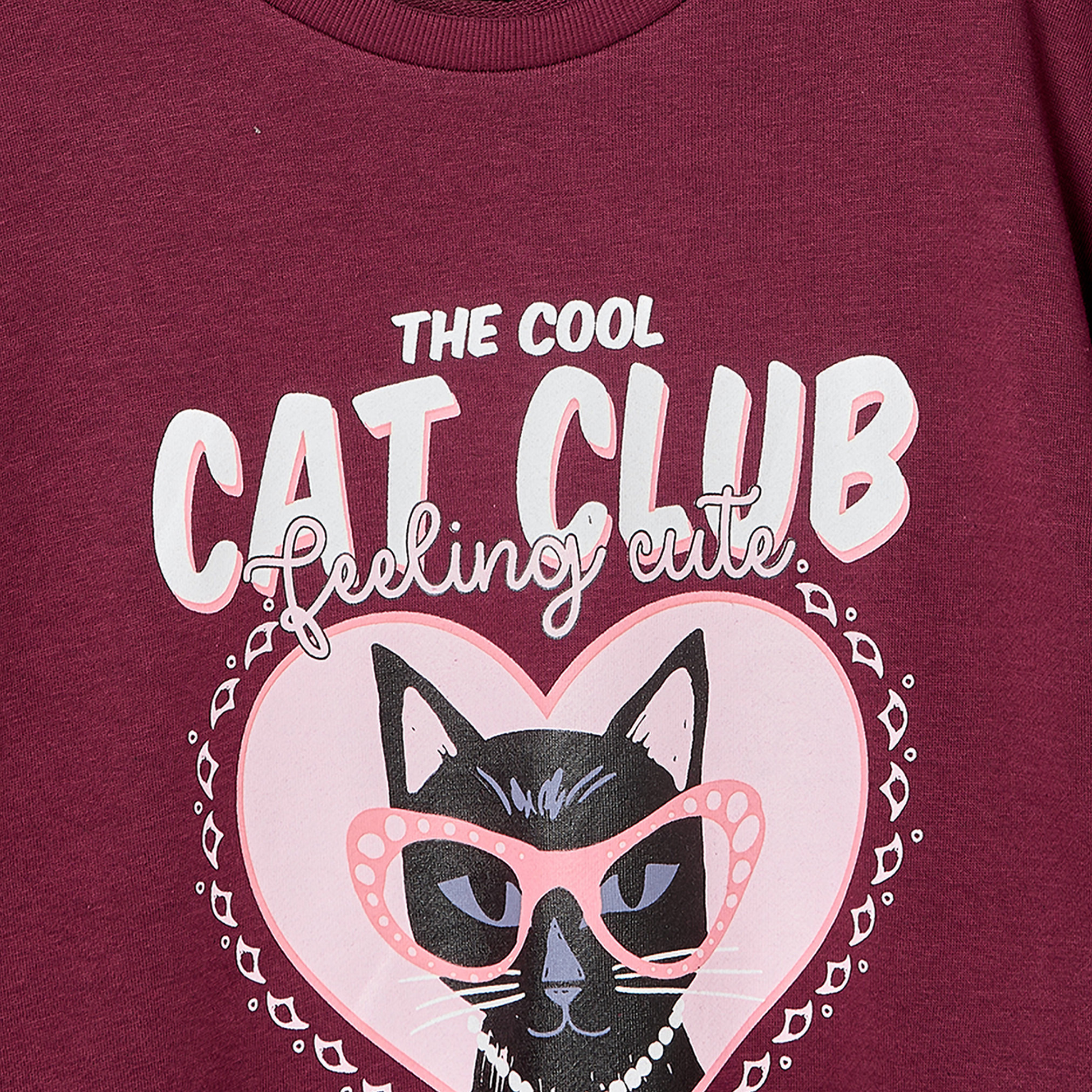 Juniors Crew Neck Sweatshirt with Cat Print-girls-clothing-sweatshirts-image-5