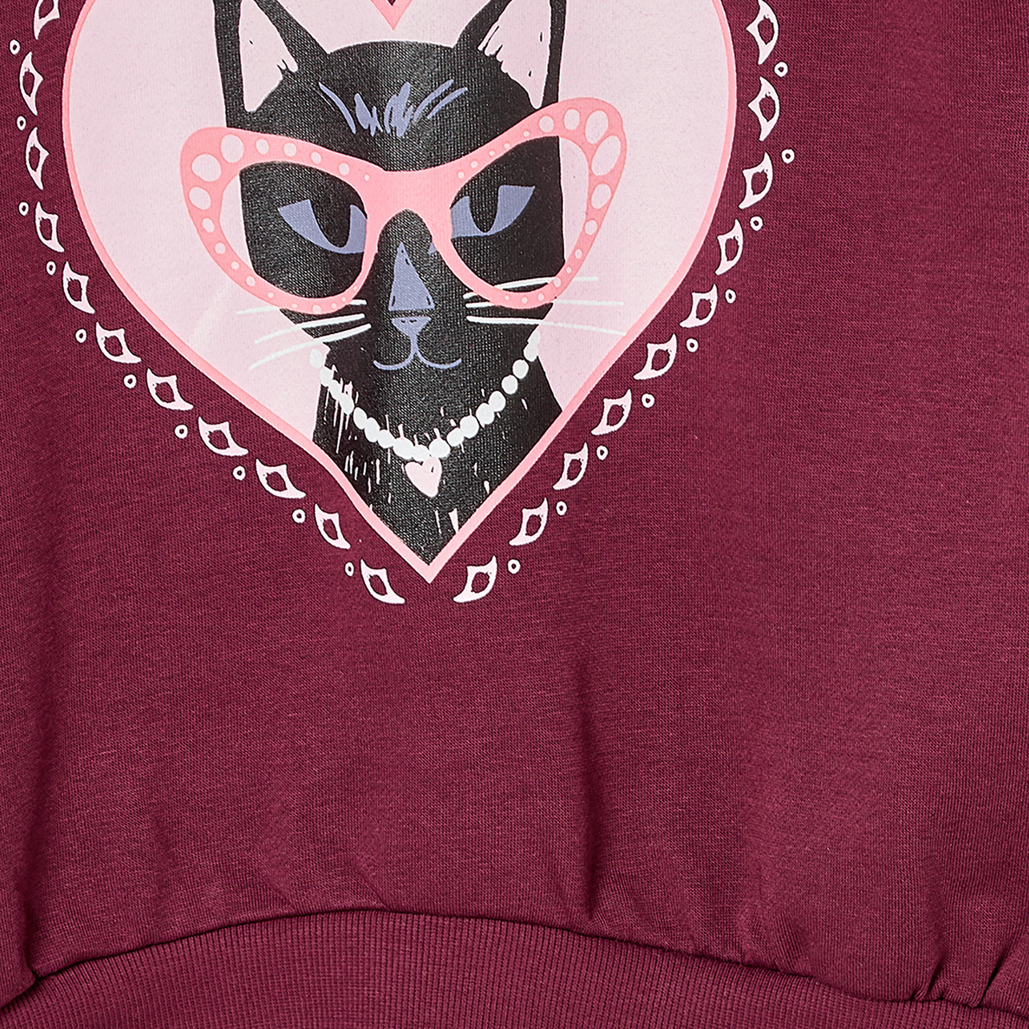 Juniors Crew Neck Sweatshirt with Cat Print-girls-clothing-sweatshirts-image-6