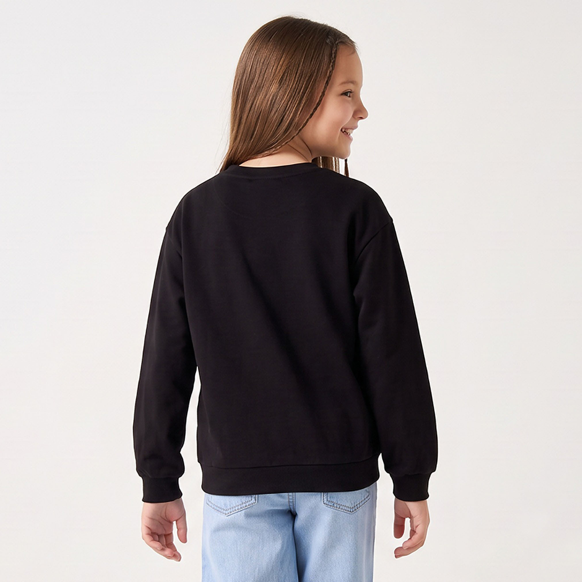 Juniors Crew Neck Cotton Sweatshirt with Ballet Dancing Print-girls-clothing-sweatshirts-image-3