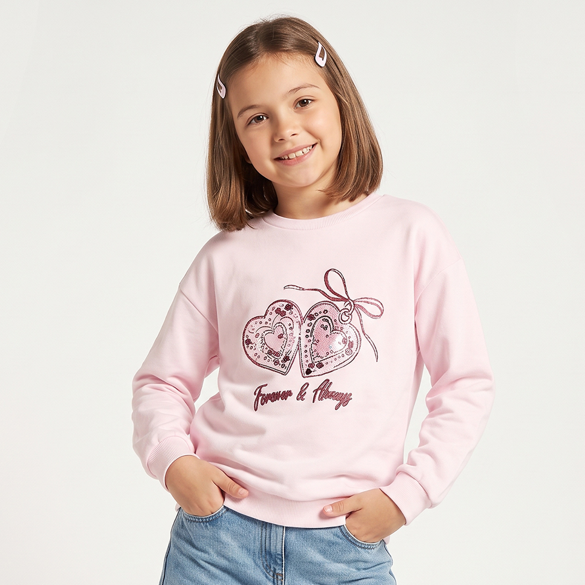 Juniors Crew Neck Sweatshirt with Sequin Embellishment-girls-clothing-sweatshirts-image-1