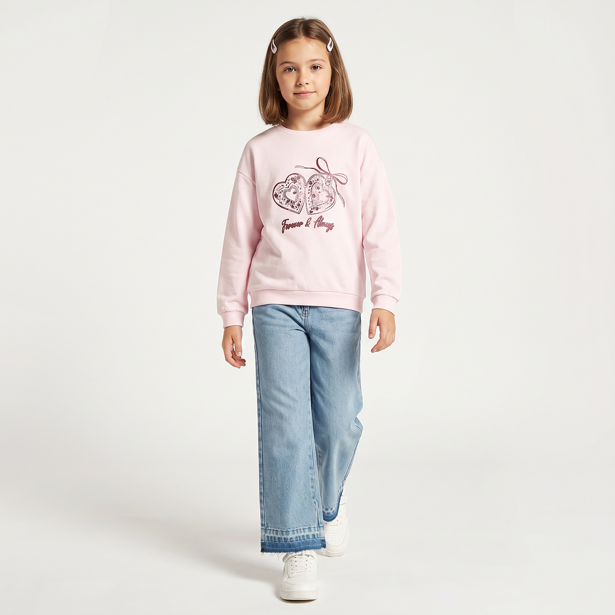 Juniors Crew Neck Sweatshirt with Sequin Embellishment-girls-clothing-sweatshirts-image-2