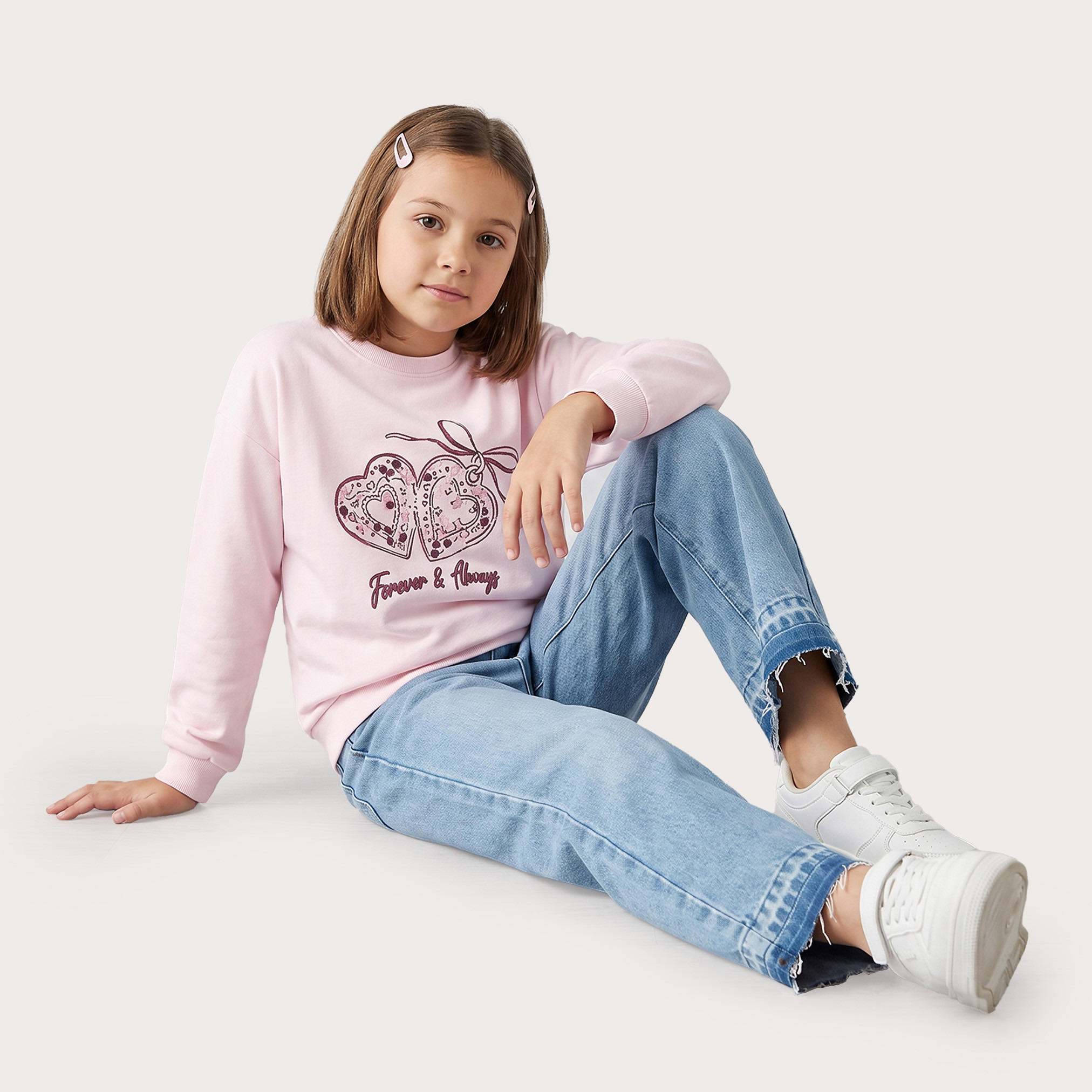 Juniors Crew Neck Sweatshirt with Sequin Embellishment-girls-clothing-sweatshirts-image-4