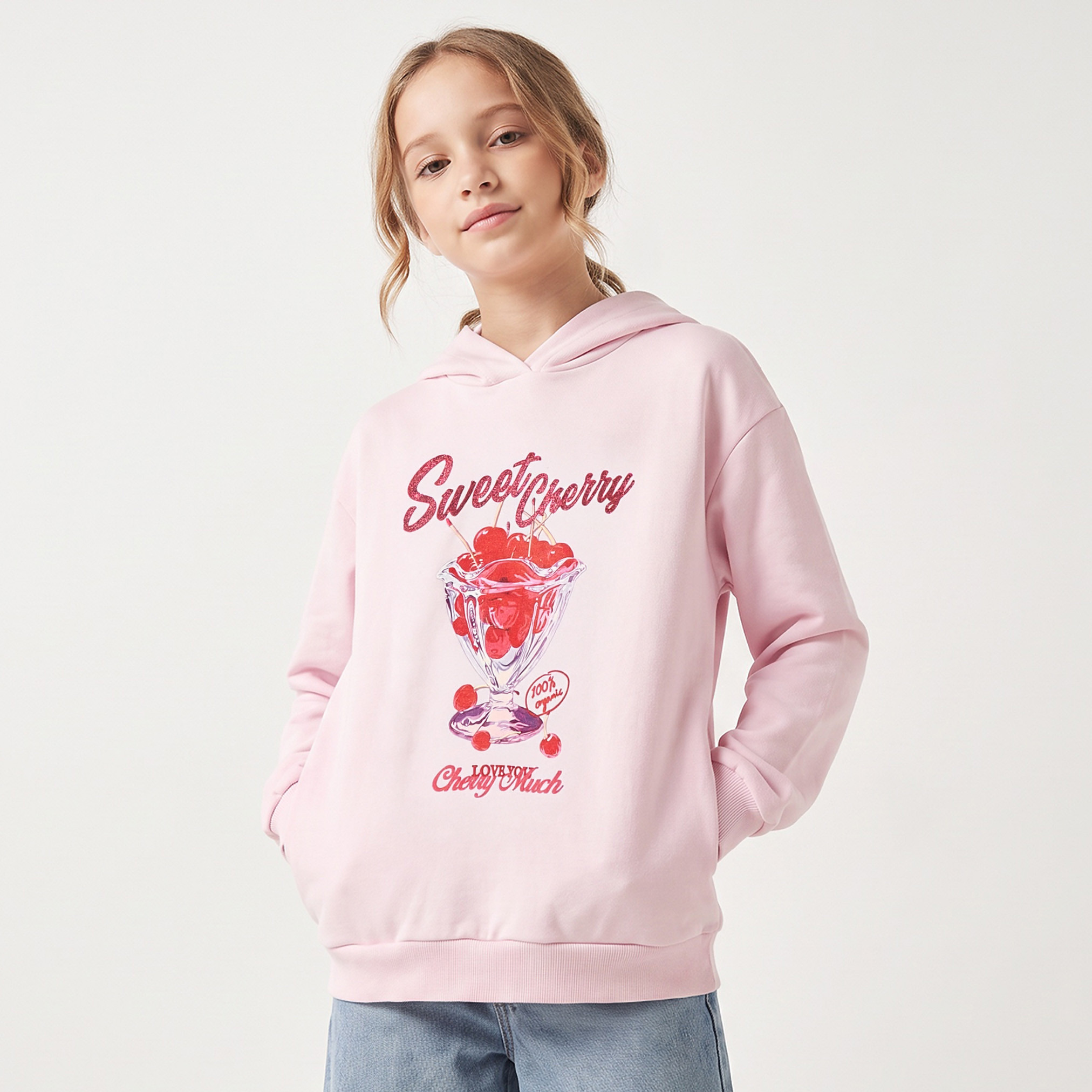 سويت شيرت بقبعة وأكمام طويلة وطبعات جرافيك من جونيورز-girls-clothing-sweatshirts-image-1