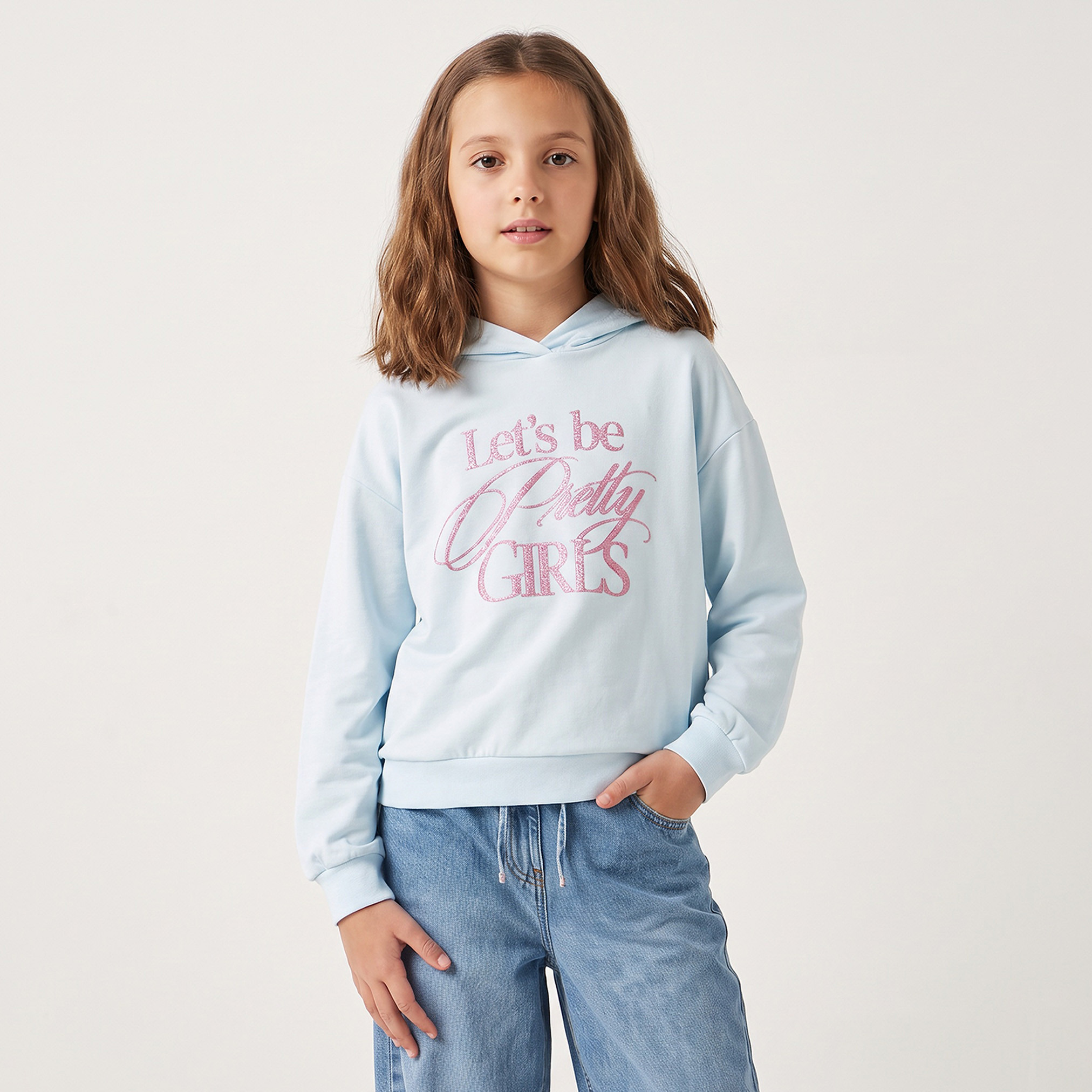 Juniors Hooded Neck Sweatshirt with Long Sleeves-girls-clothing-sweatshirts-image-1