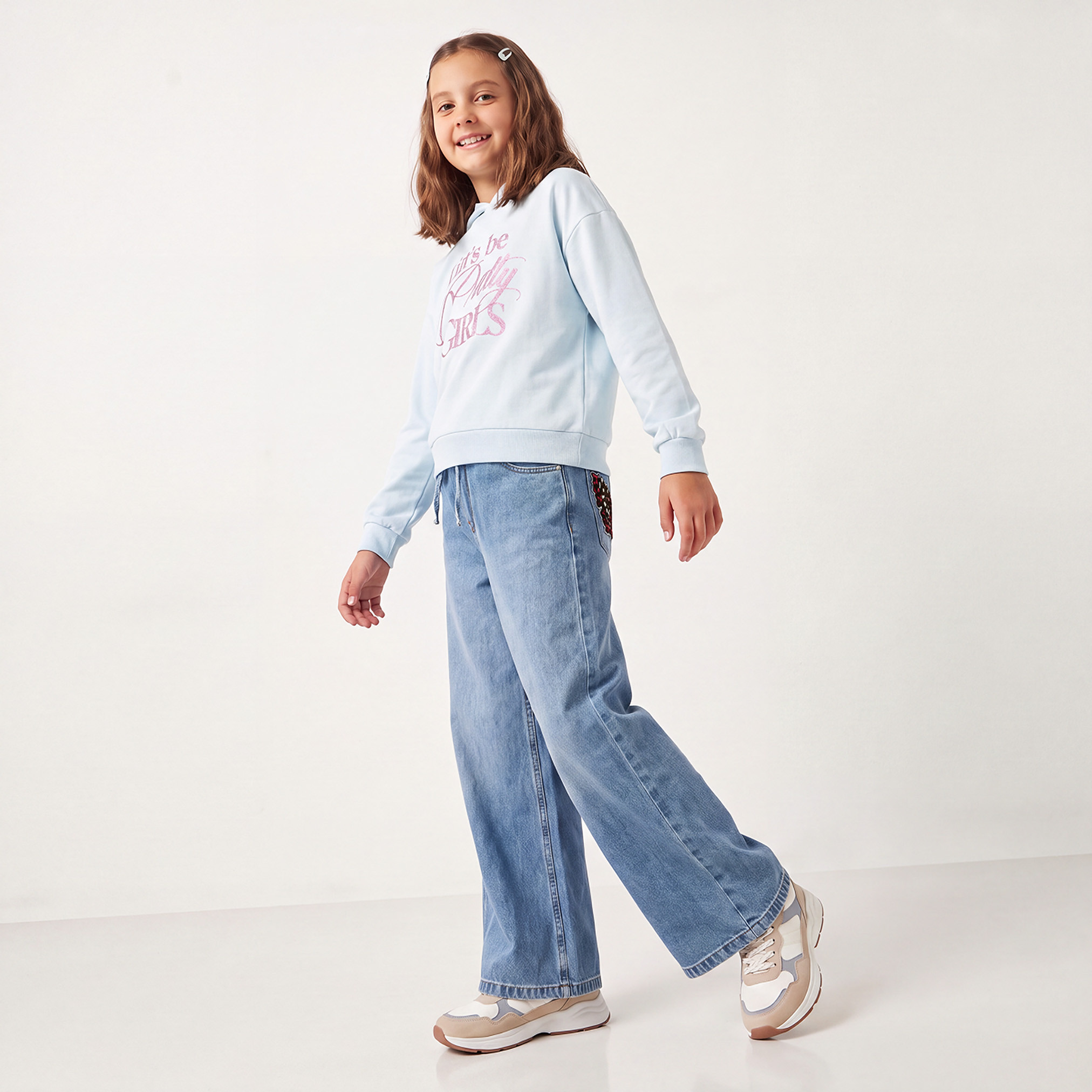 Juniors Hooded Neck Sweatshirt with Long Sleeves-girls-clothing-sweatshirts-image-2