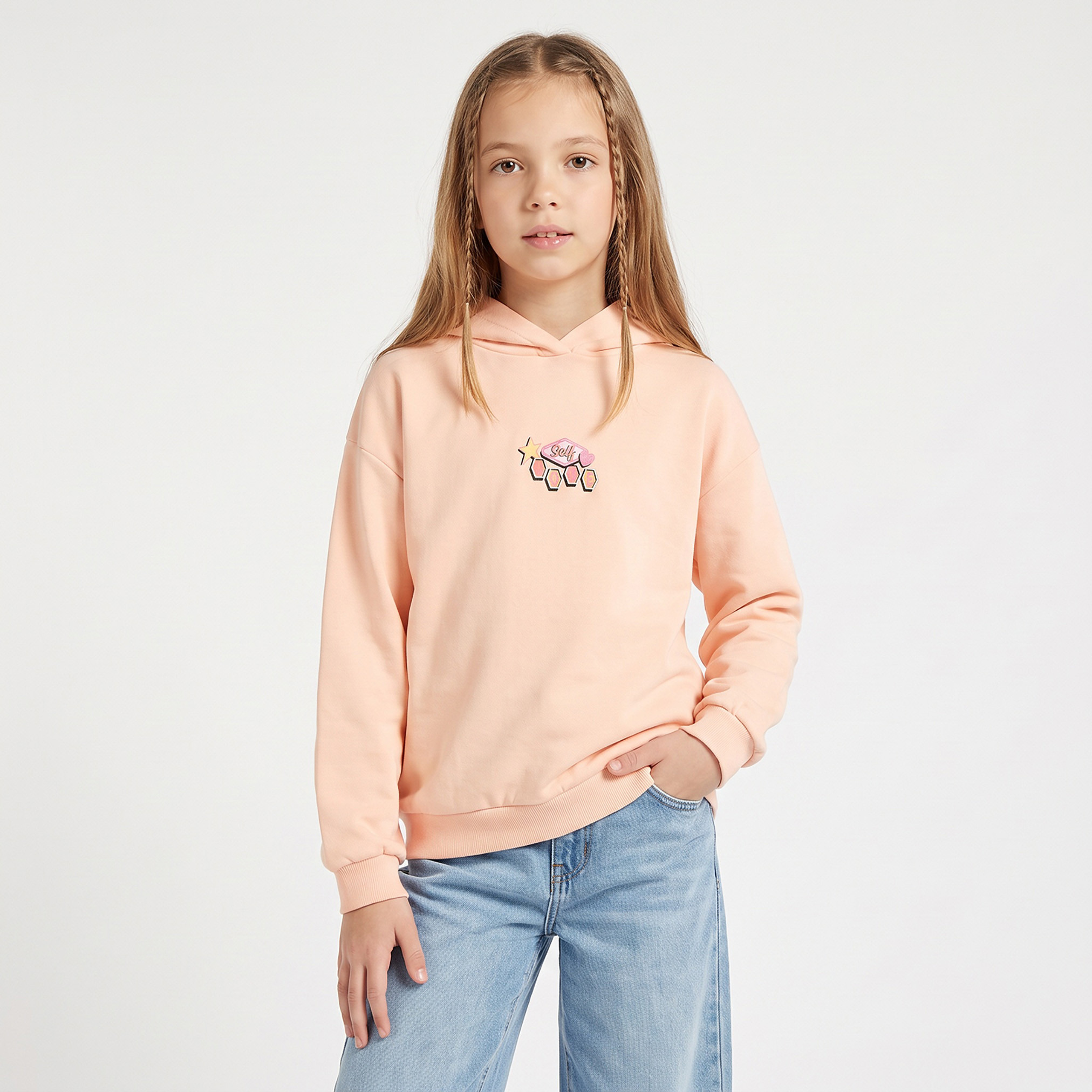 Juniors Hooded Sweatshirt with Graphic Print-girls-clothing-sweatshirts-image-1