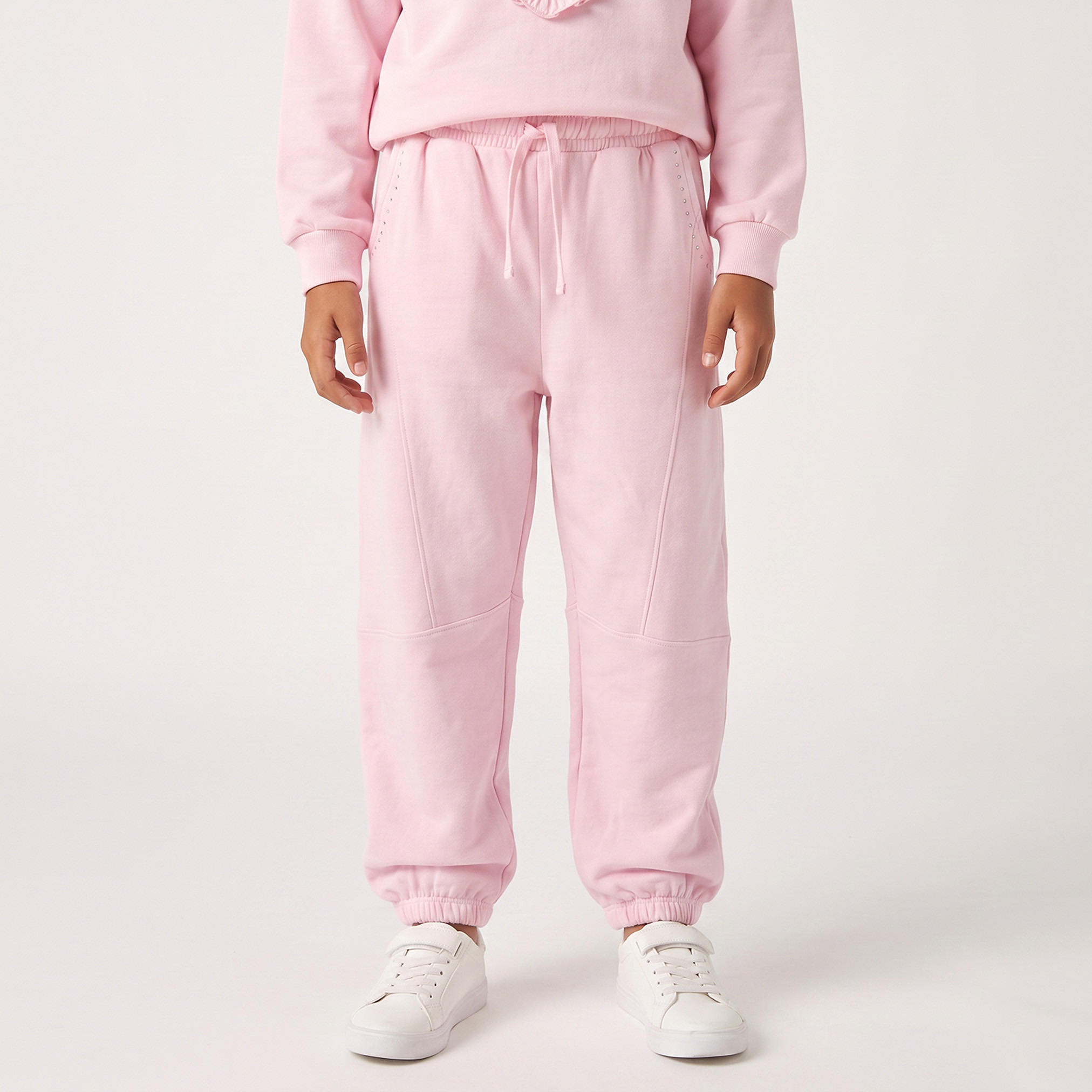 Juniors Crew Neck Long Sleeves Sweatshirt and Joggers Set with Heart Applique-girls-clothing-setsandcoords-image-4