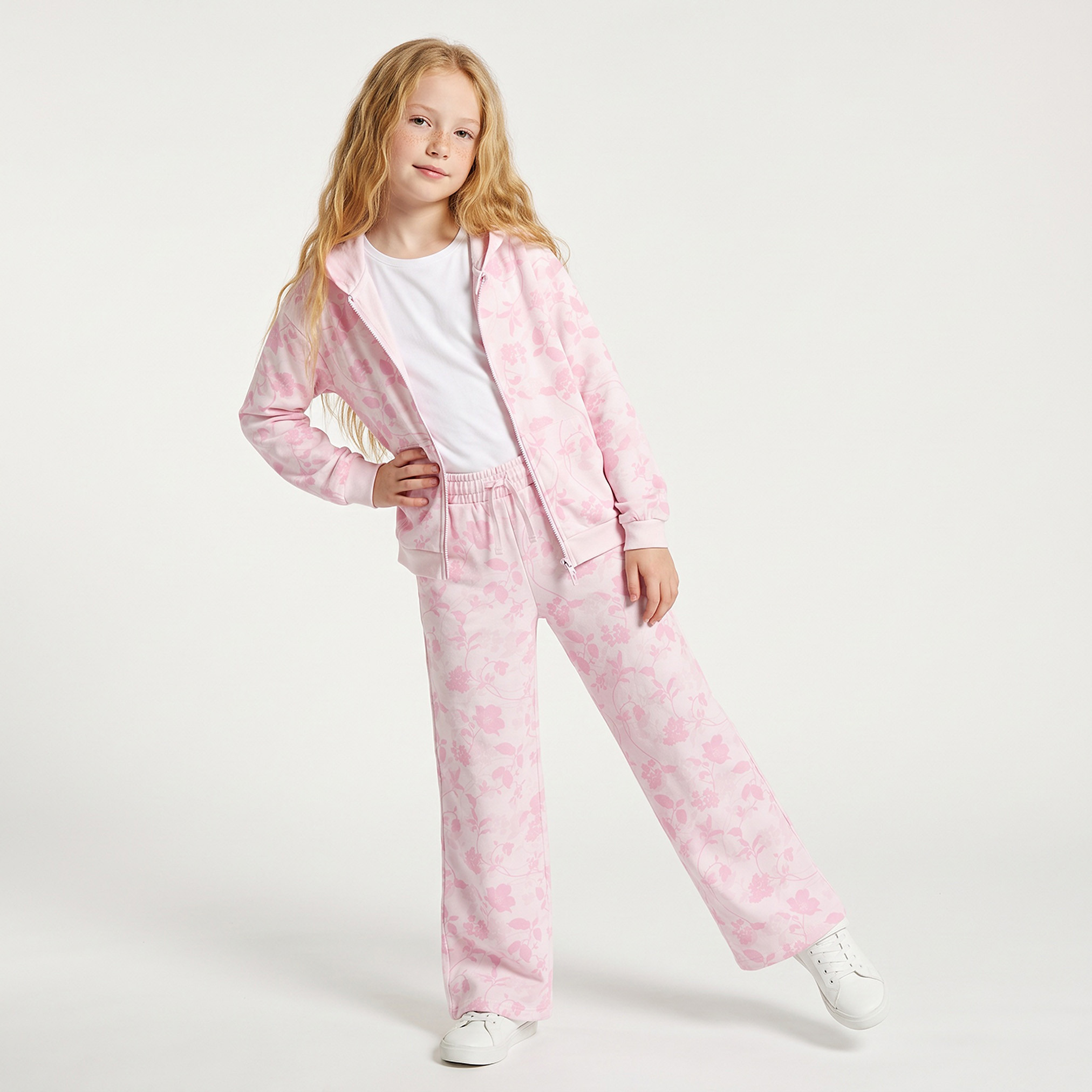 Juniors Hooded Long Sleeves Sweatshirt and Pants Set with Zip Closure-girls-clothing-setsandcoords-image-1