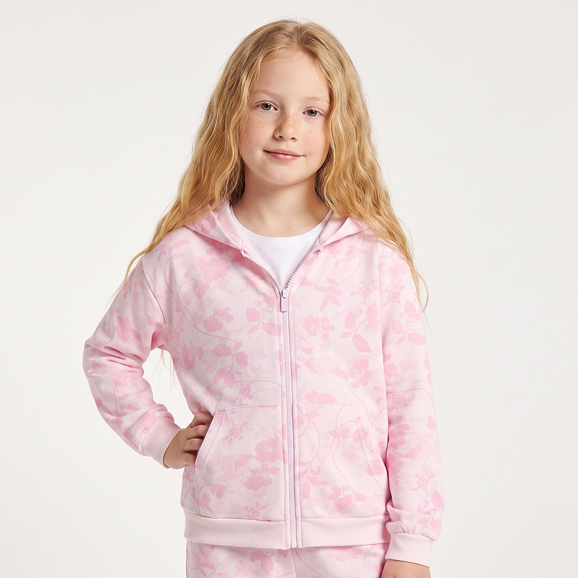 Juniors Hooded Long Sleeves Sweatshirt and Pants Set with Zip Closure-girls-clothing-setsandcoords-image-3