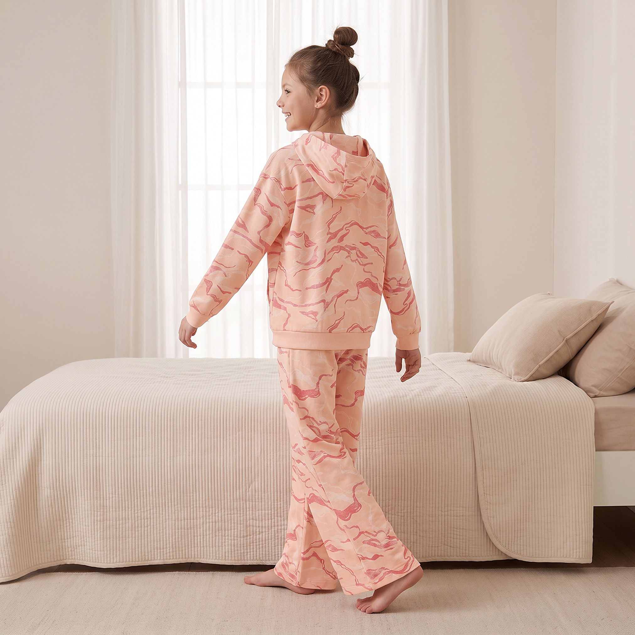 Juniors Cotton Hooded Neck Long Sleeves Pyjama Set with Abstract Print-girls-clothing-setsandcoords-image-2