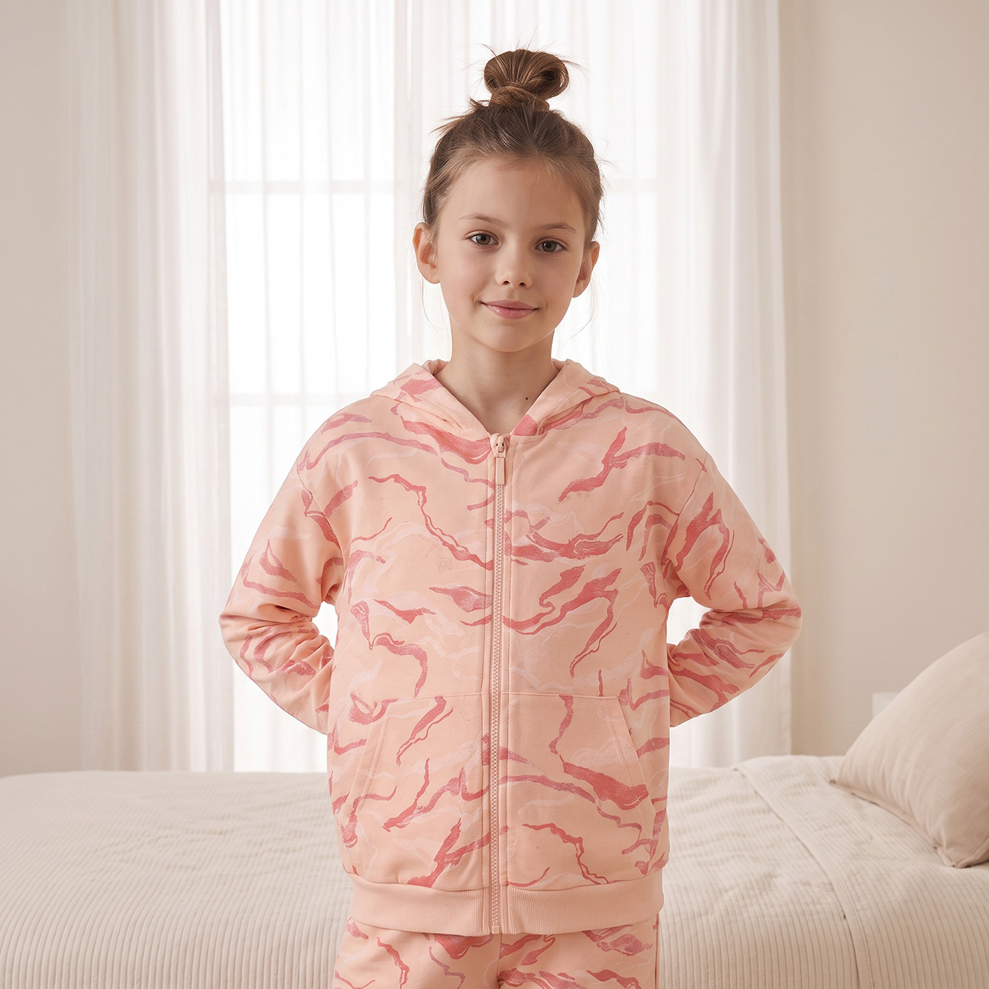 Juniors Cotton Hooded Neck Long Sleeves Pyjama Set with Abstract Print-girls-clothing-setsandcoords-image-3