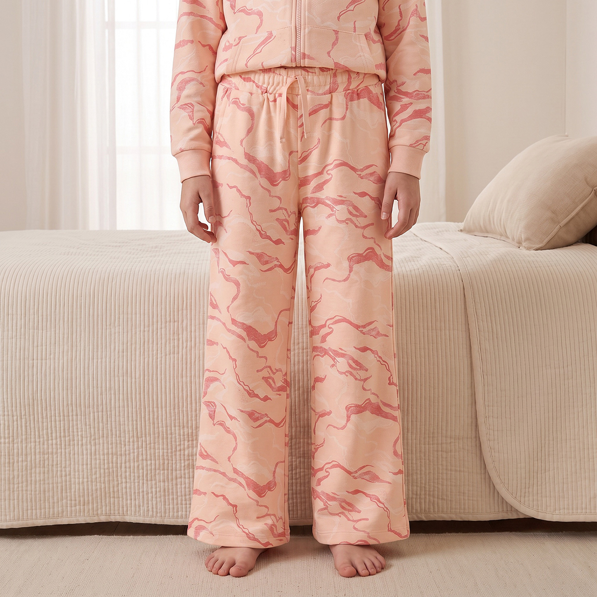 Juniors Cotton Hooded Neck Long Sleeves Pyjama Set with Abstract Print-girls-clothing-setsandcoords-image-4
