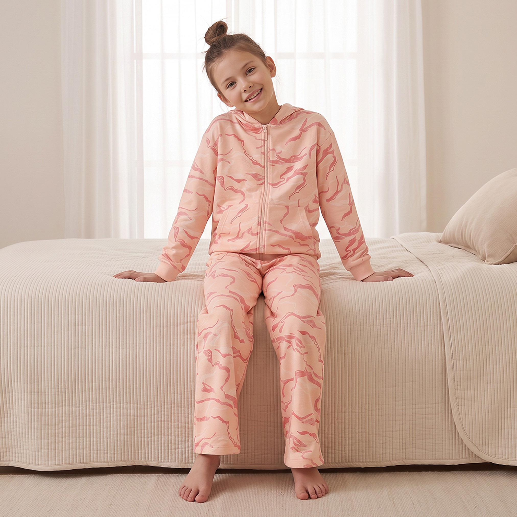 Juniors Cotton Hooded Neck Long Sleeves Pyjama Set with Abstract Print-girls-clothing-setsandcoords-image-6