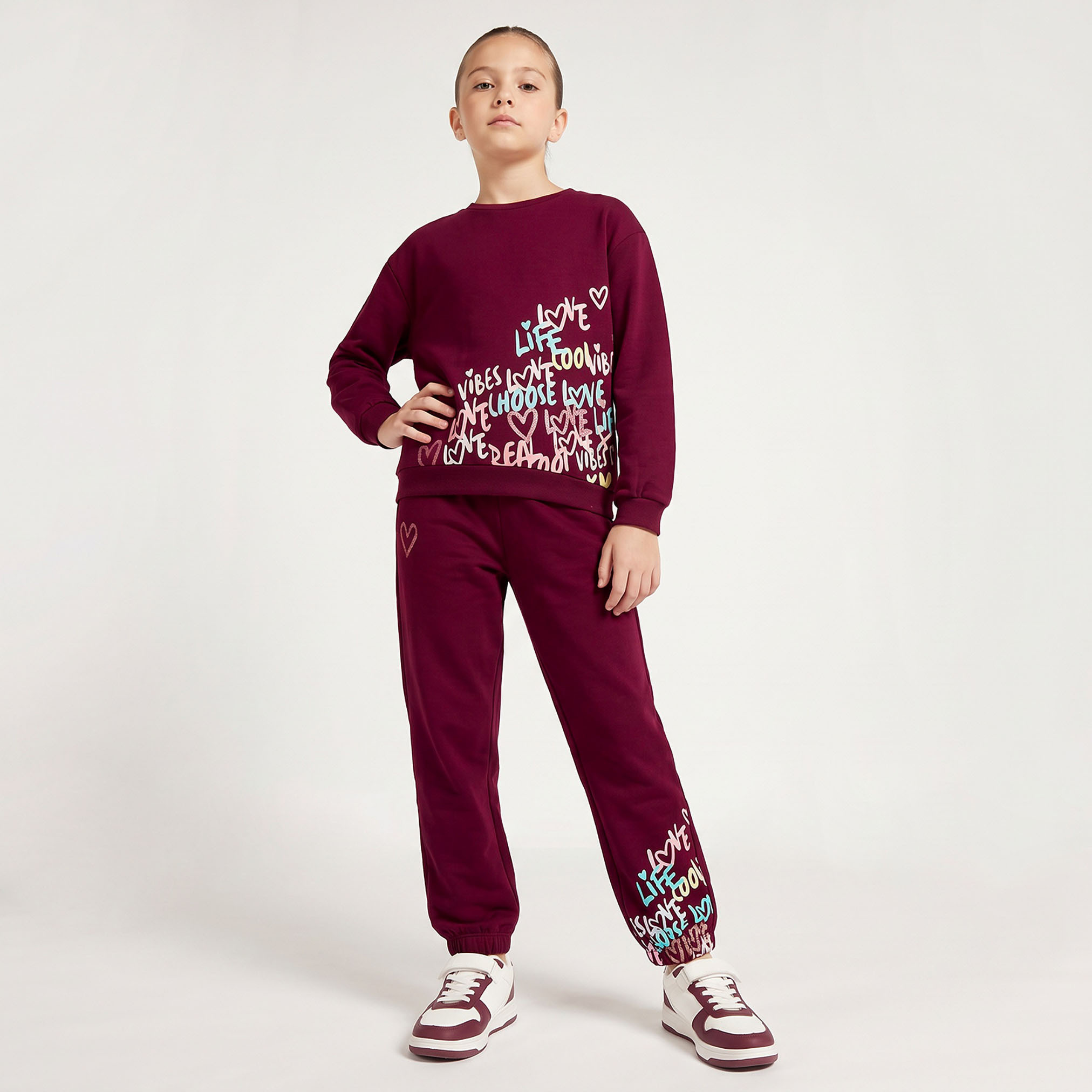 Juniors Crew Neck Long Sleeves Sweatshirt and Joggers Set with Drawstring Closure-girls-clothing-setsandcoords-image-1