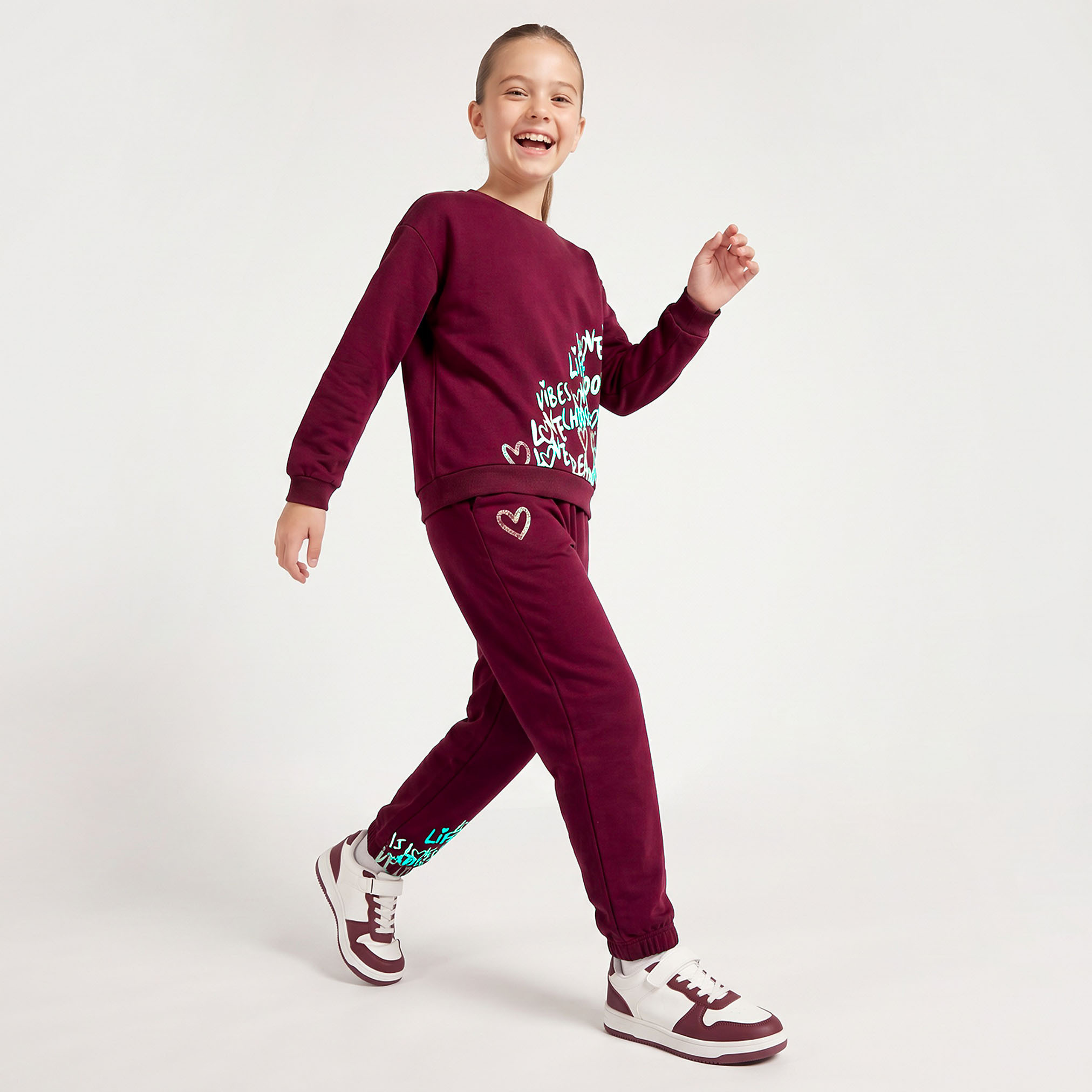 Juniors Crew Neck Long Sleeves Sweatshirt and Joggers Set with Drawstring Closure-girls-clothing-setsandcoords-image-5